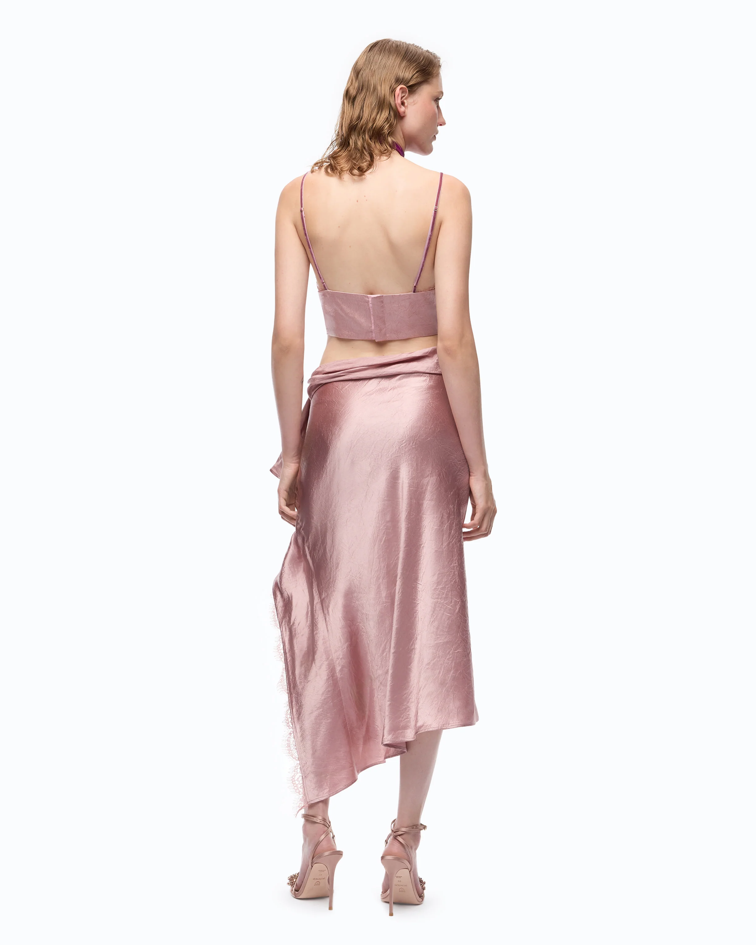 Asymmetric midi skirt in satin - Image 4