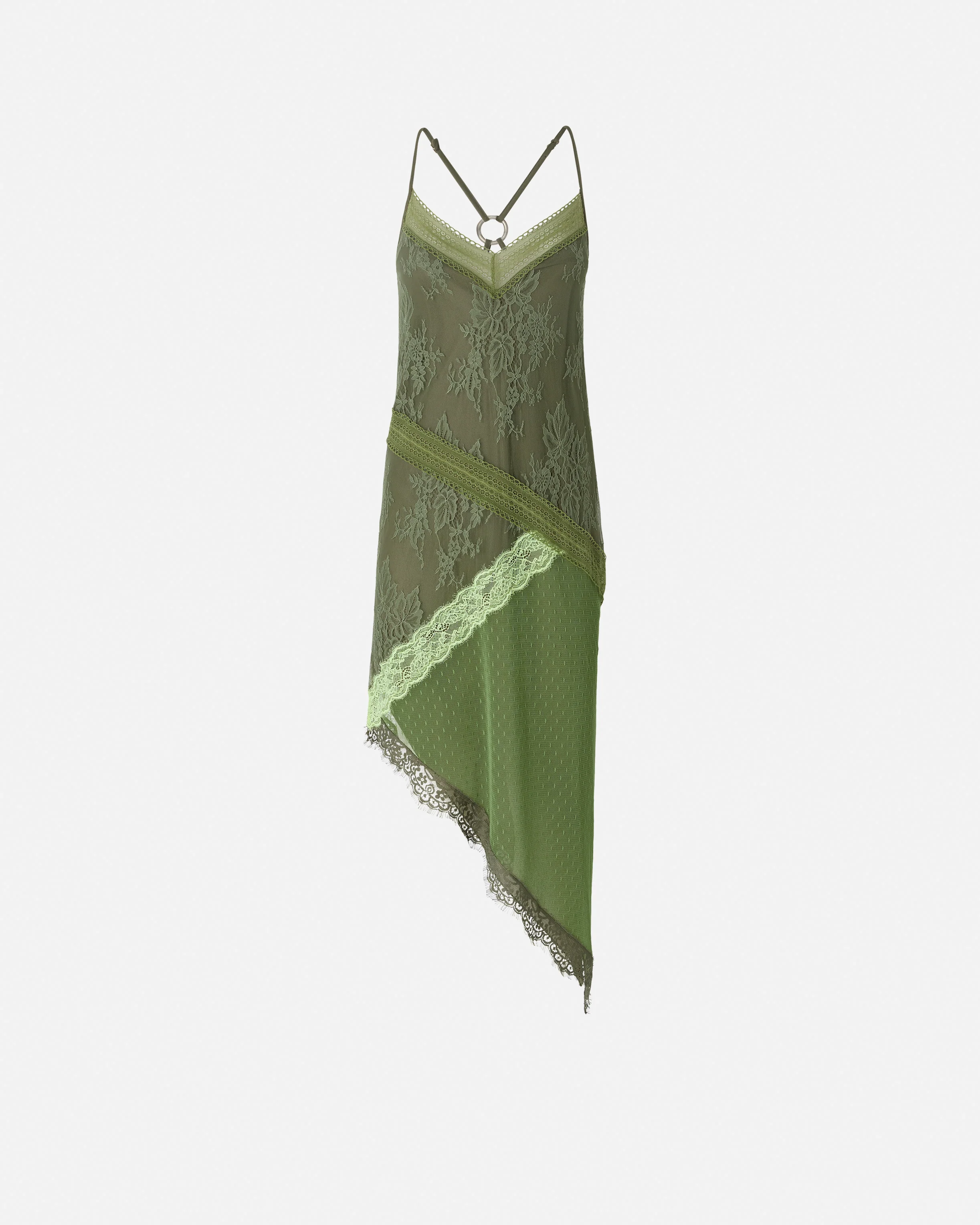 Asymmetric patchwork-effect lace mini dress - Image 5