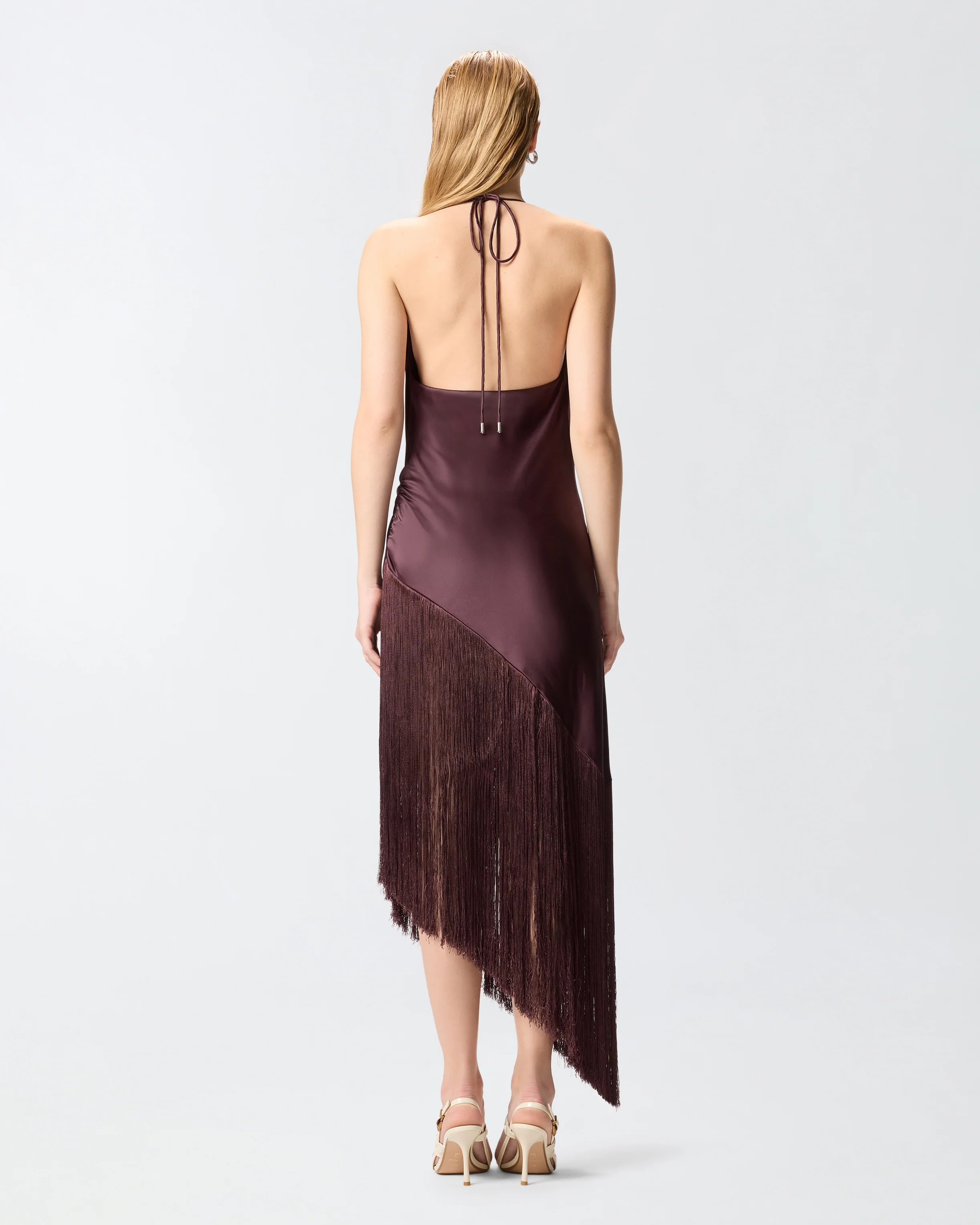 Asymmetrical top in satin with fringes - Image 3