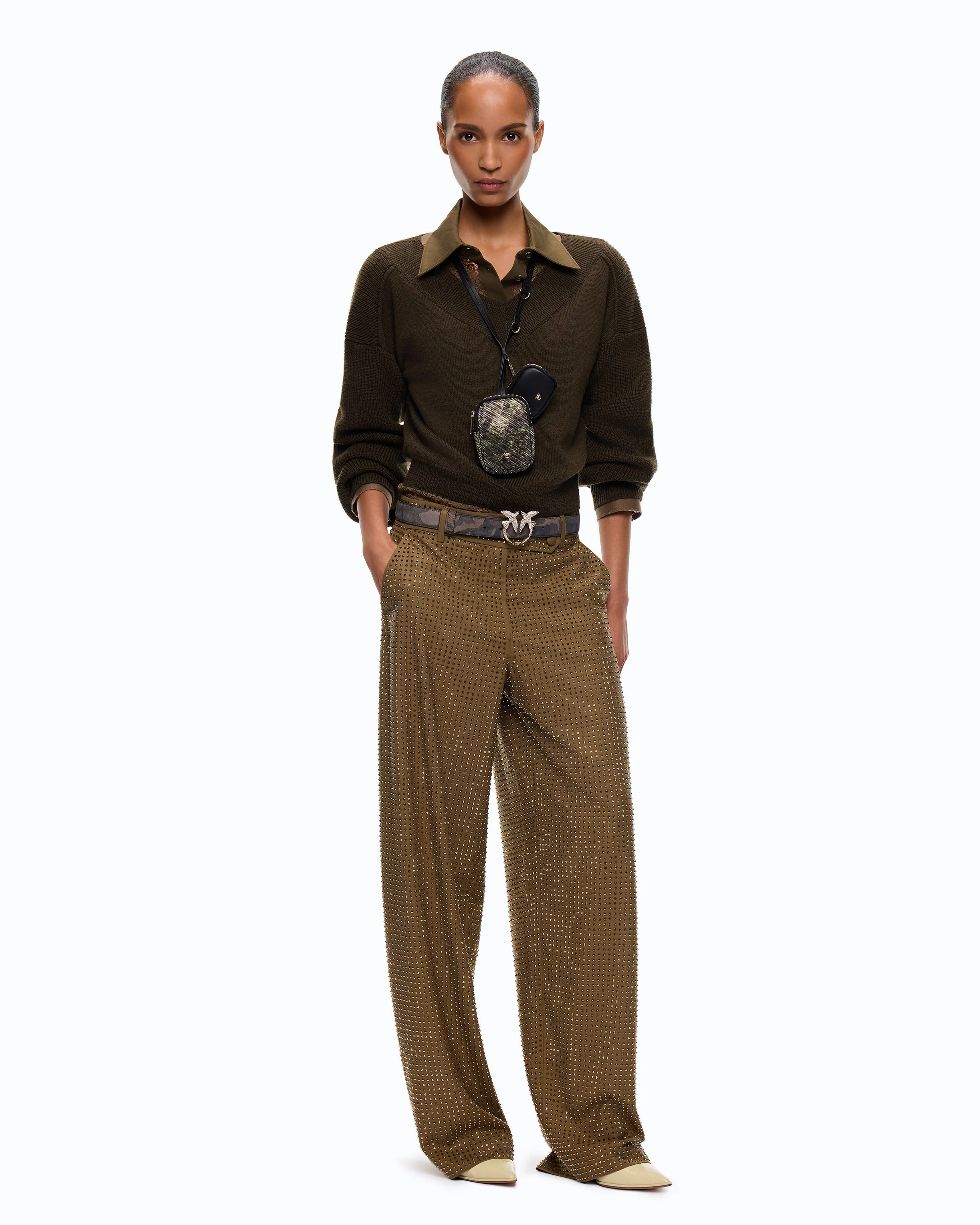 Barrel-fit trousers with rhinestones