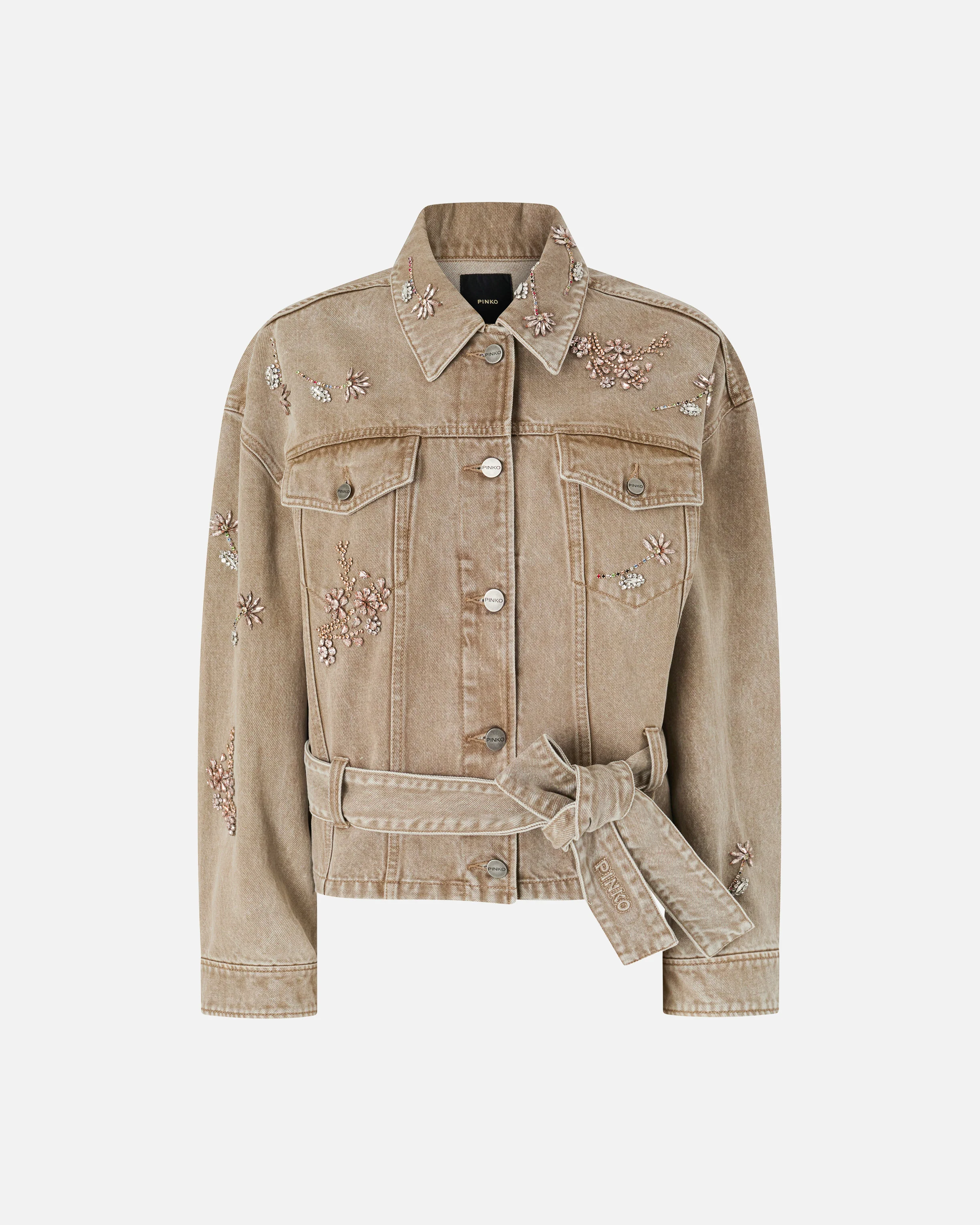 Brown denim jacket with jewel embroidery - Image 5