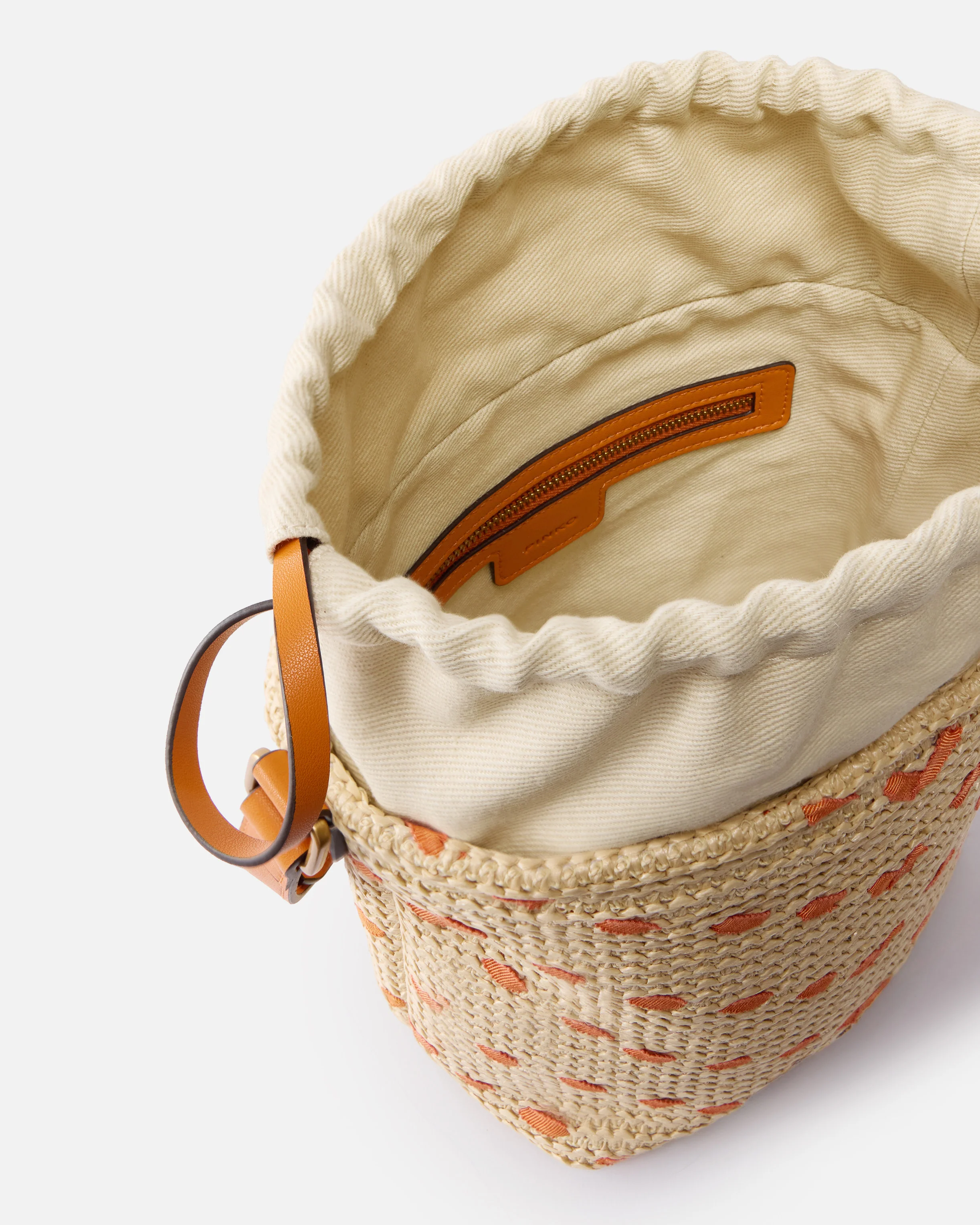 Bucket Mini crossbody bag in raffia with chevron motif - Image 4