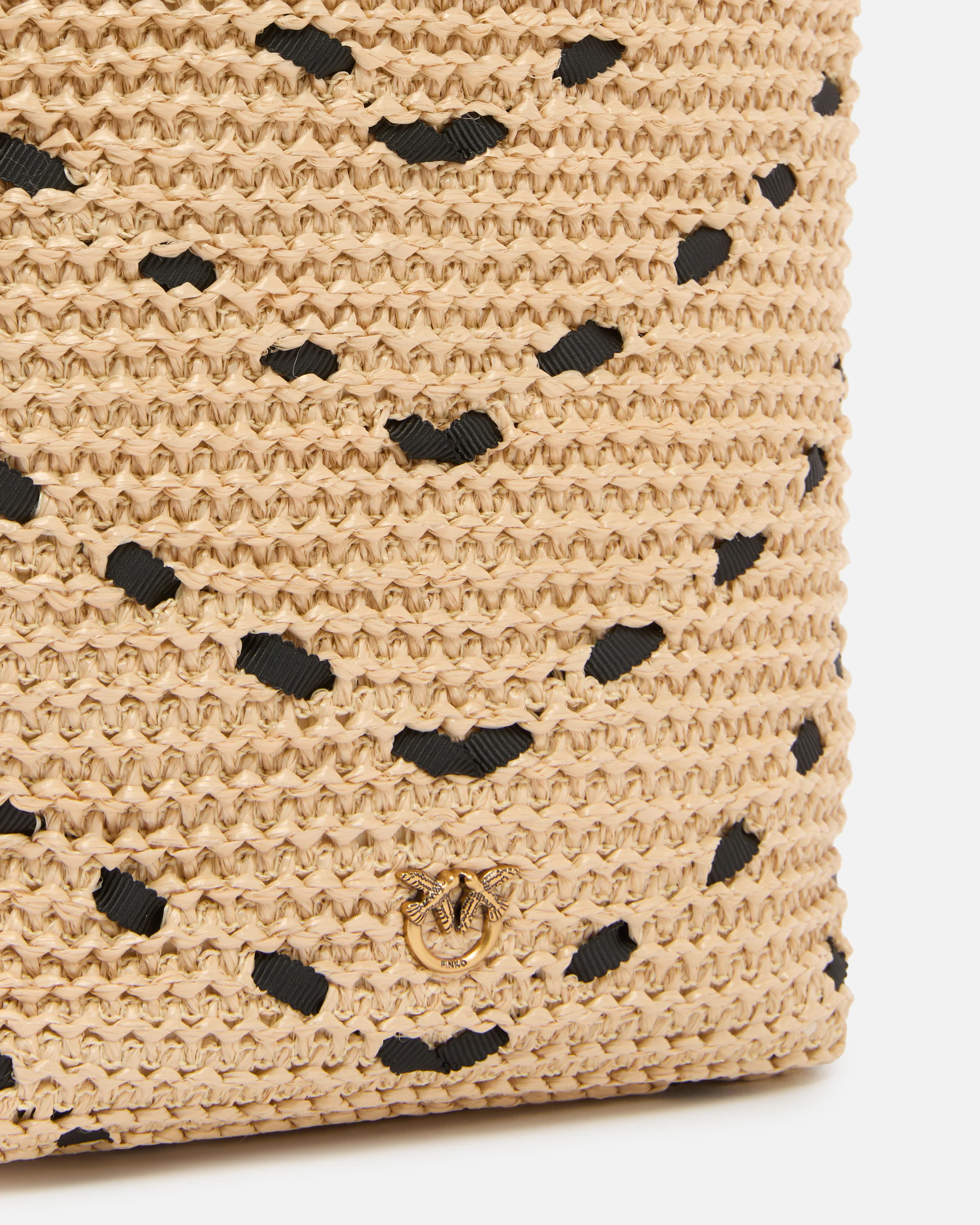 Bucket Mini crossbody bag in raffia with chevron motif - Image 3