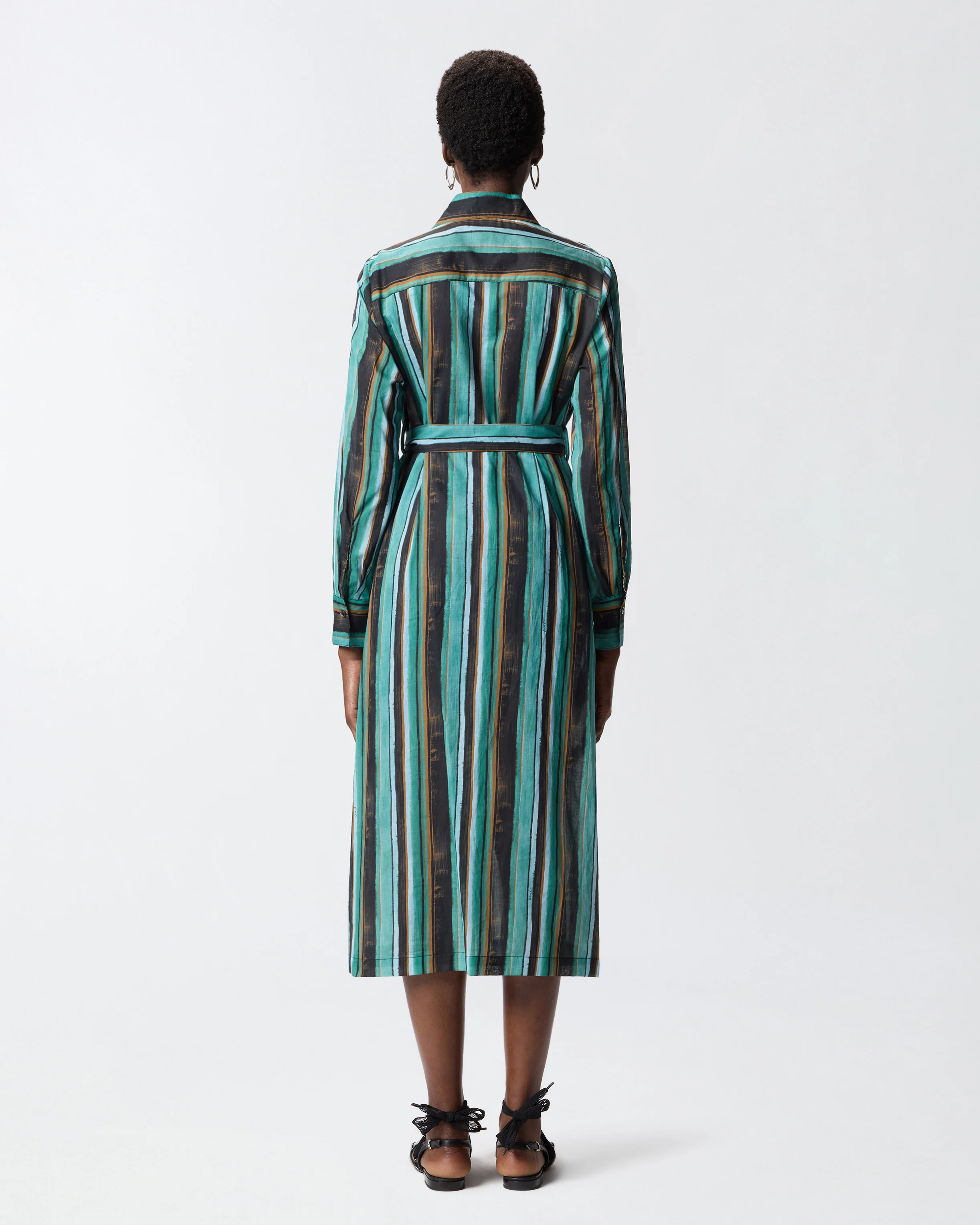 Cotton midi shirt dress with brushstroke-effect stripes - Image 3