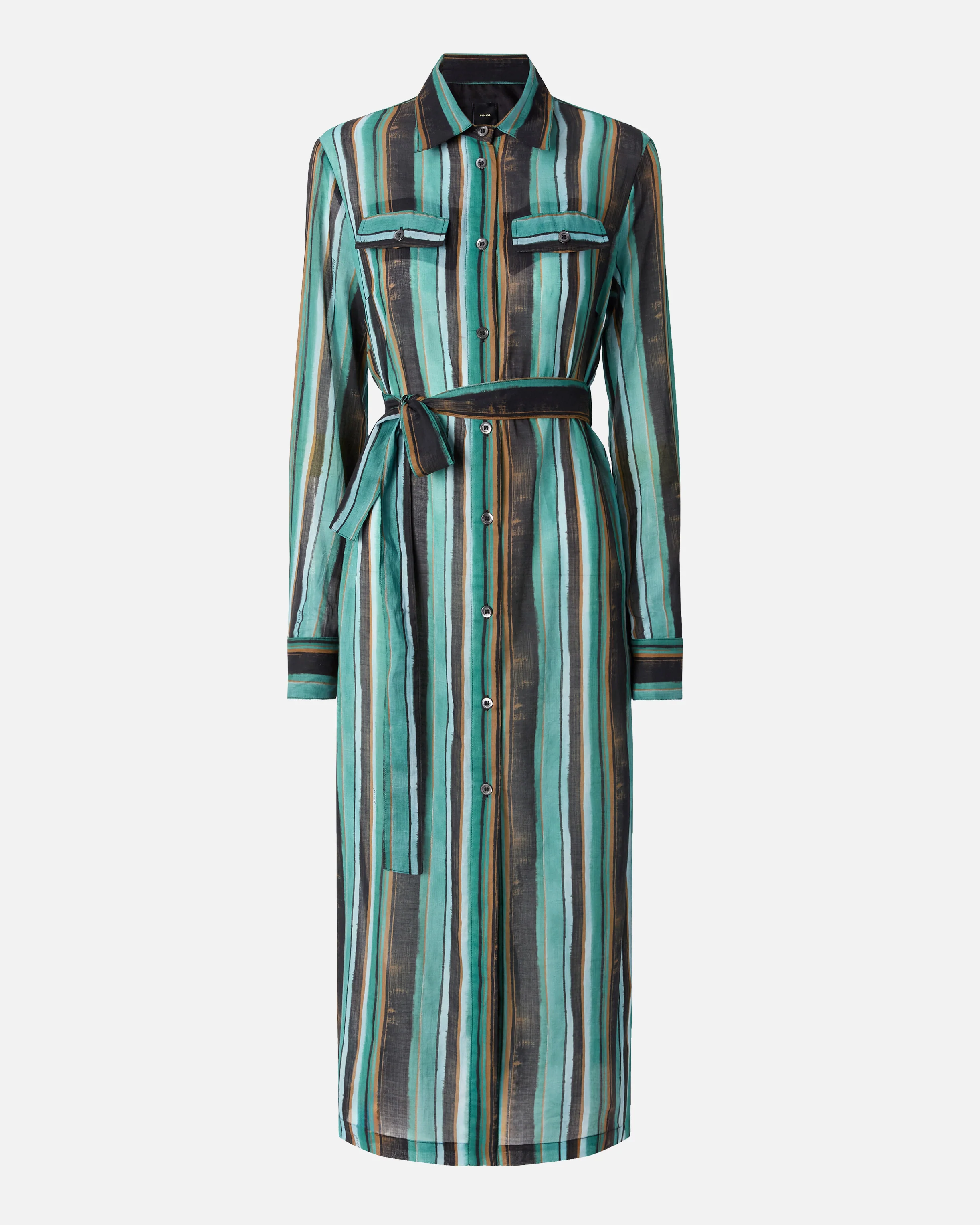 Cotton midi shirt dress with brushstroke-effect stripes - Image 5