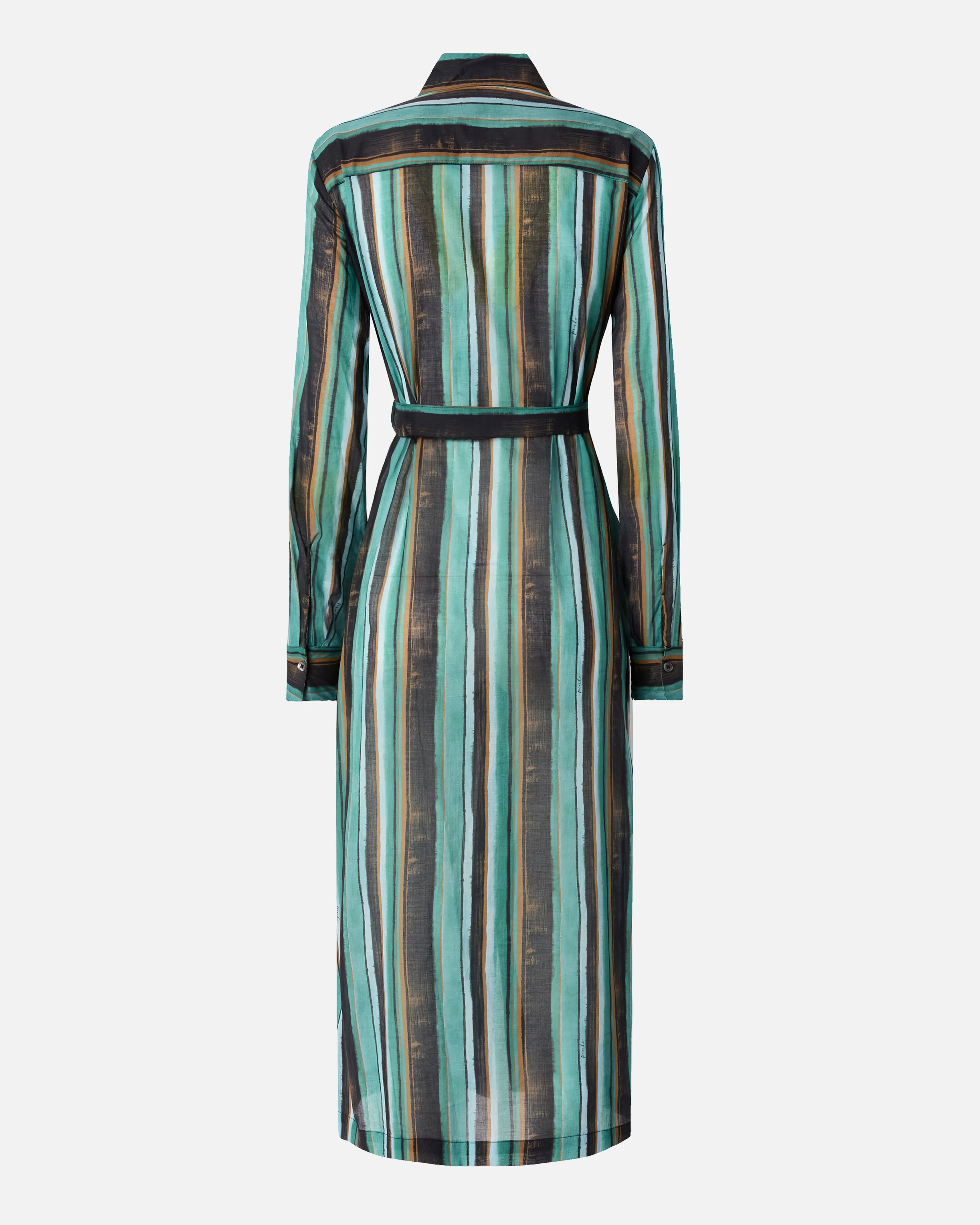 Cotton midi shirt dress with brushstroke-effect stripes - Image 6