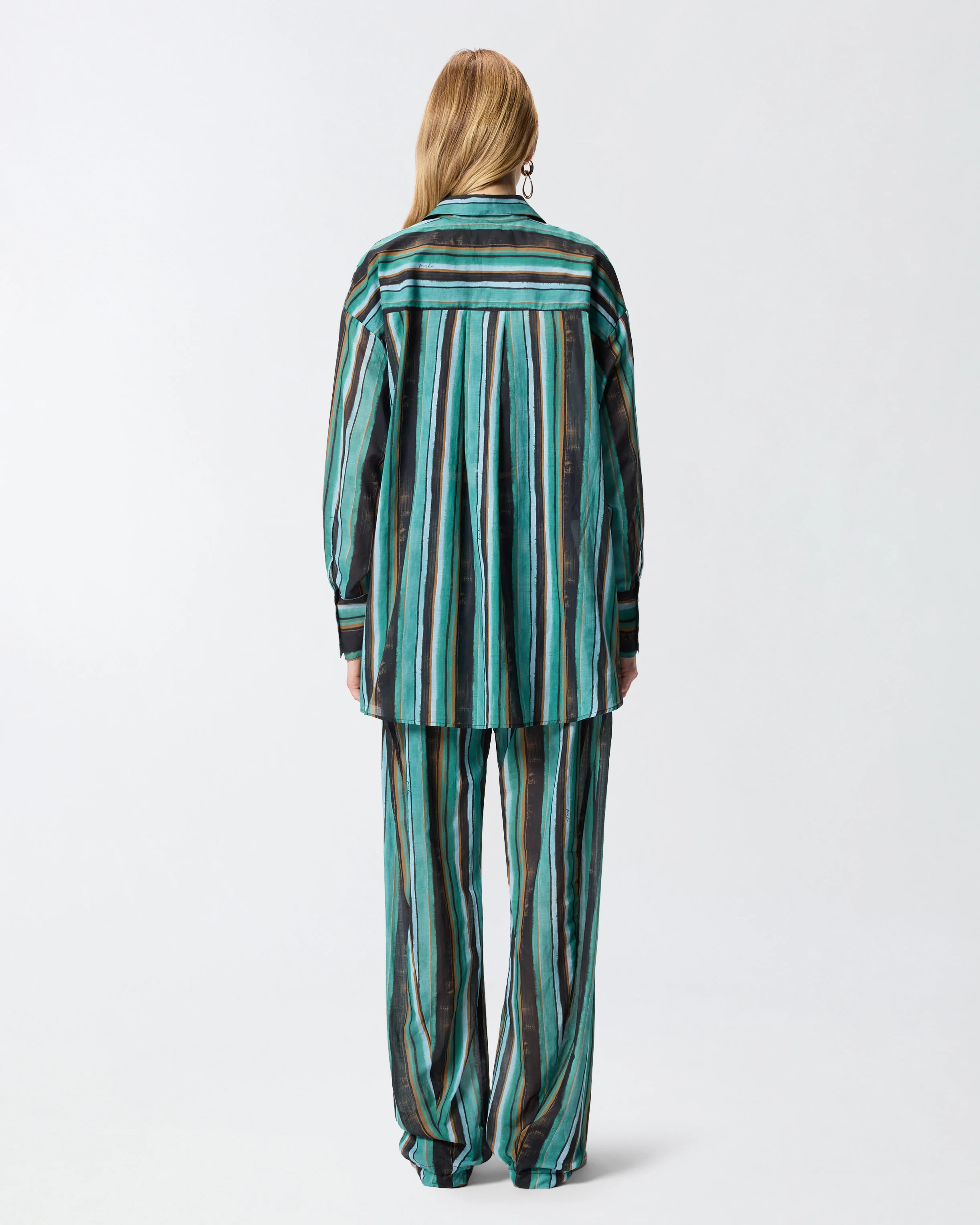 Cotton shirt with brushstroke-effect stripes - Image 3