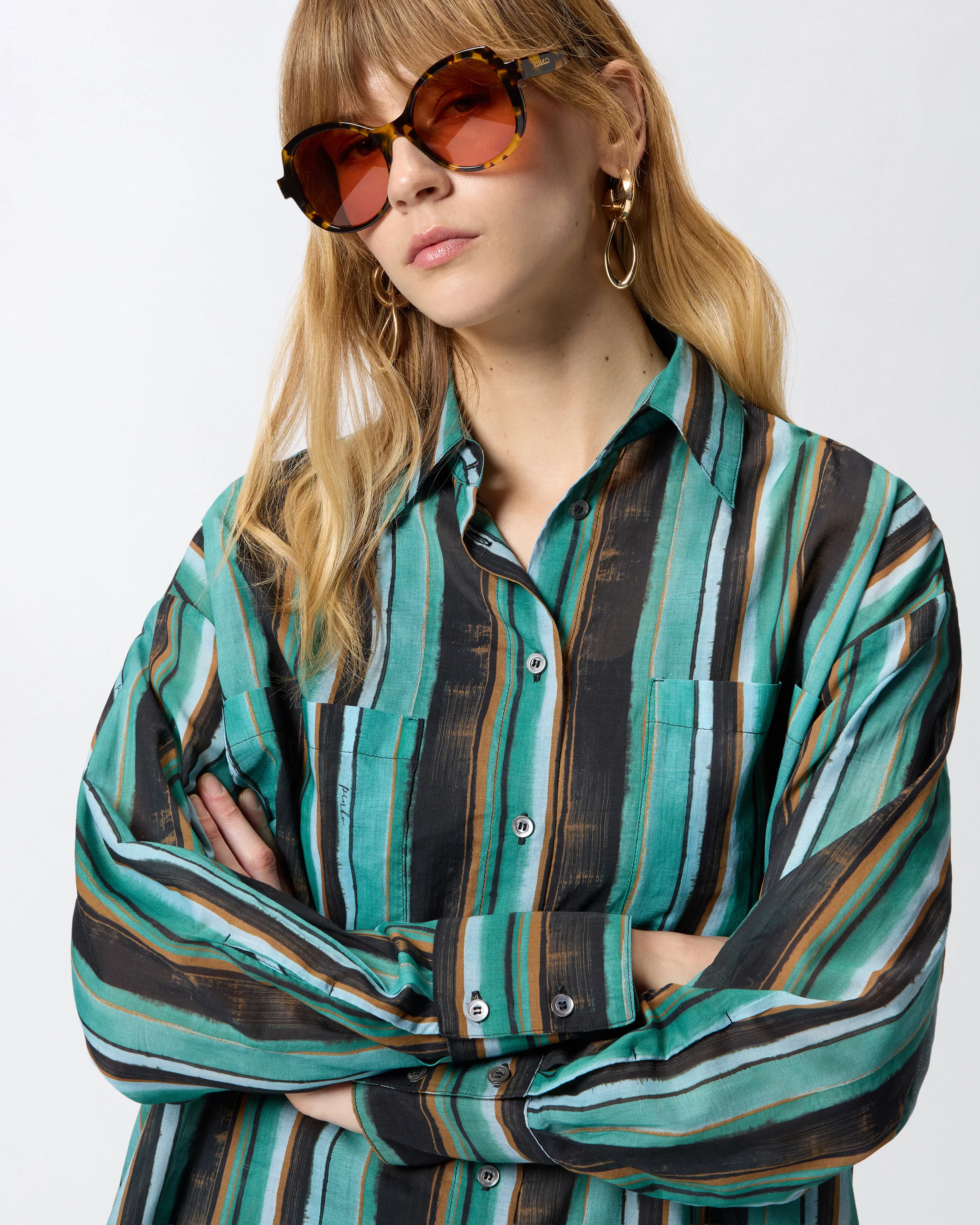 Cotton shirt with brushstroke-effect stripes - Image 4