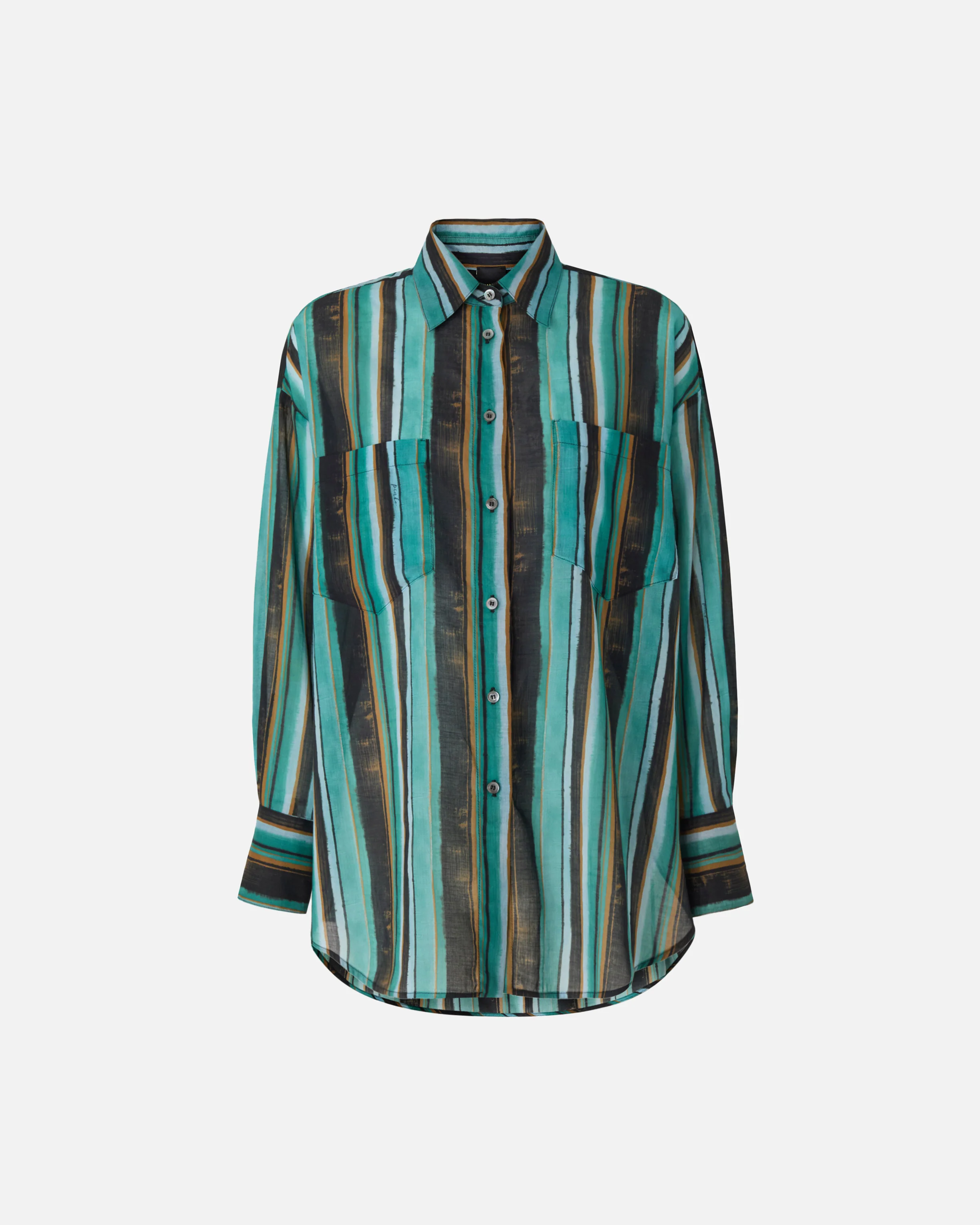 Cotton shirt with brushstroke-effect stripes - Image 5