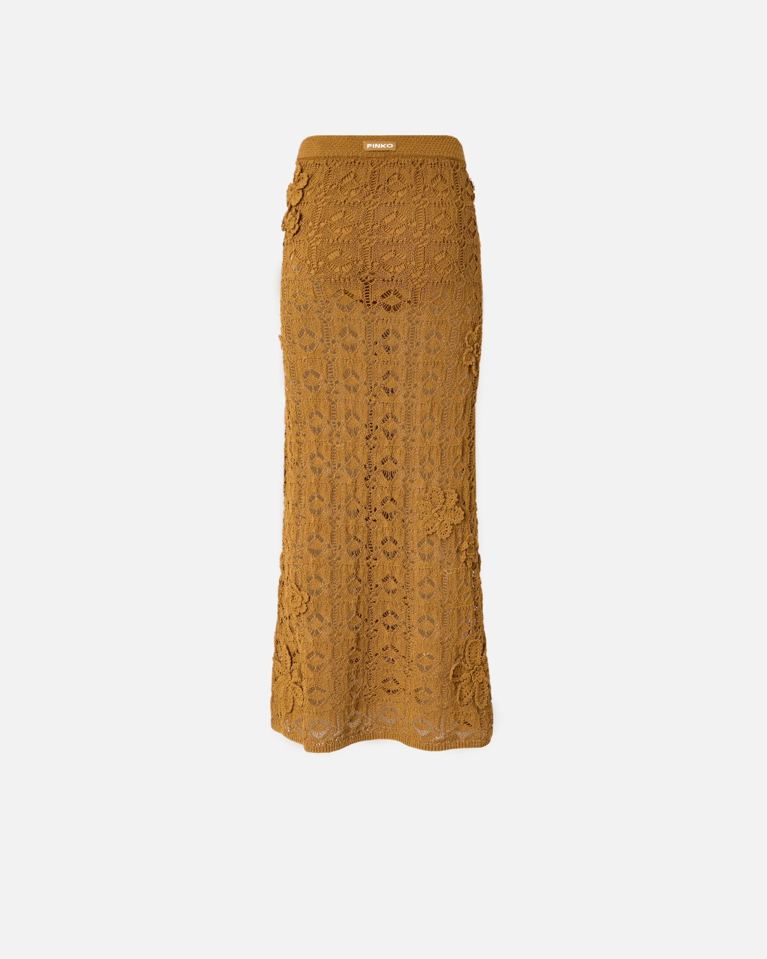 Crochet-effect midi skirt with appliqué flowers - Image 6