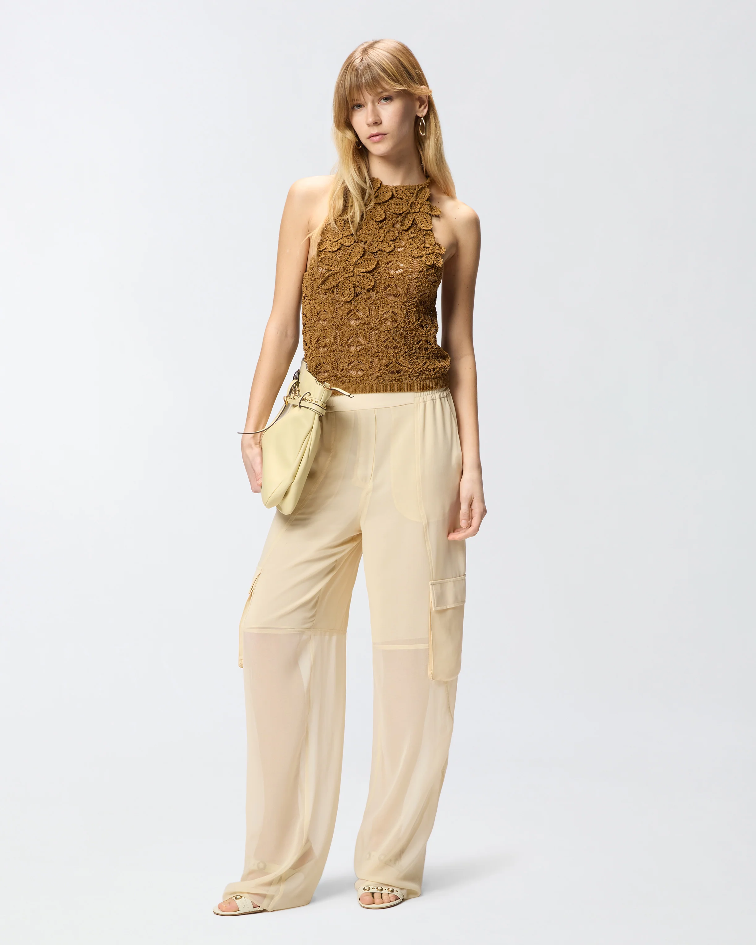 Crochet-effect top with appliqué flowers - Image 2