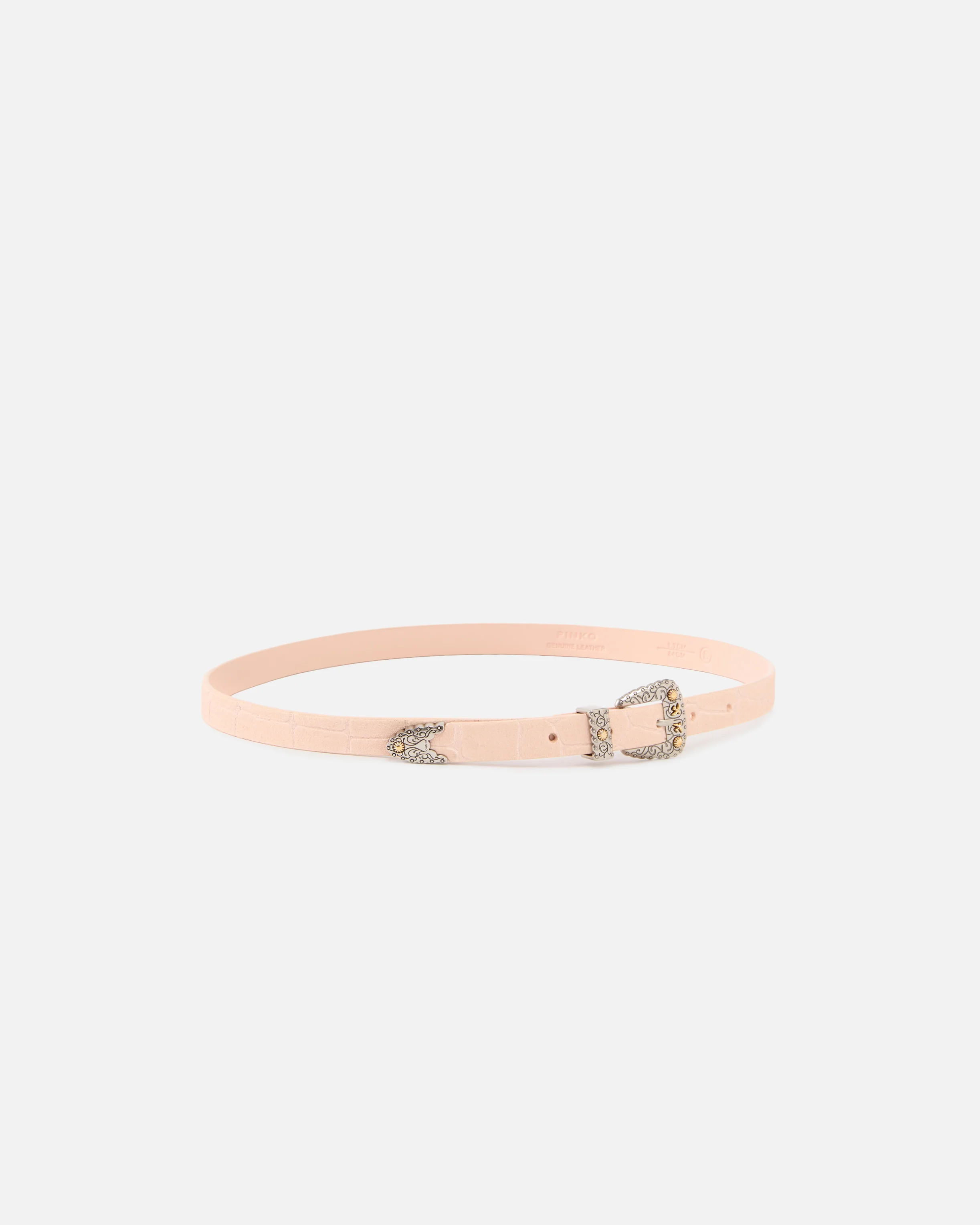 Crocodile-print leather belt with Texan buckle, 1.7 cm - Image 2