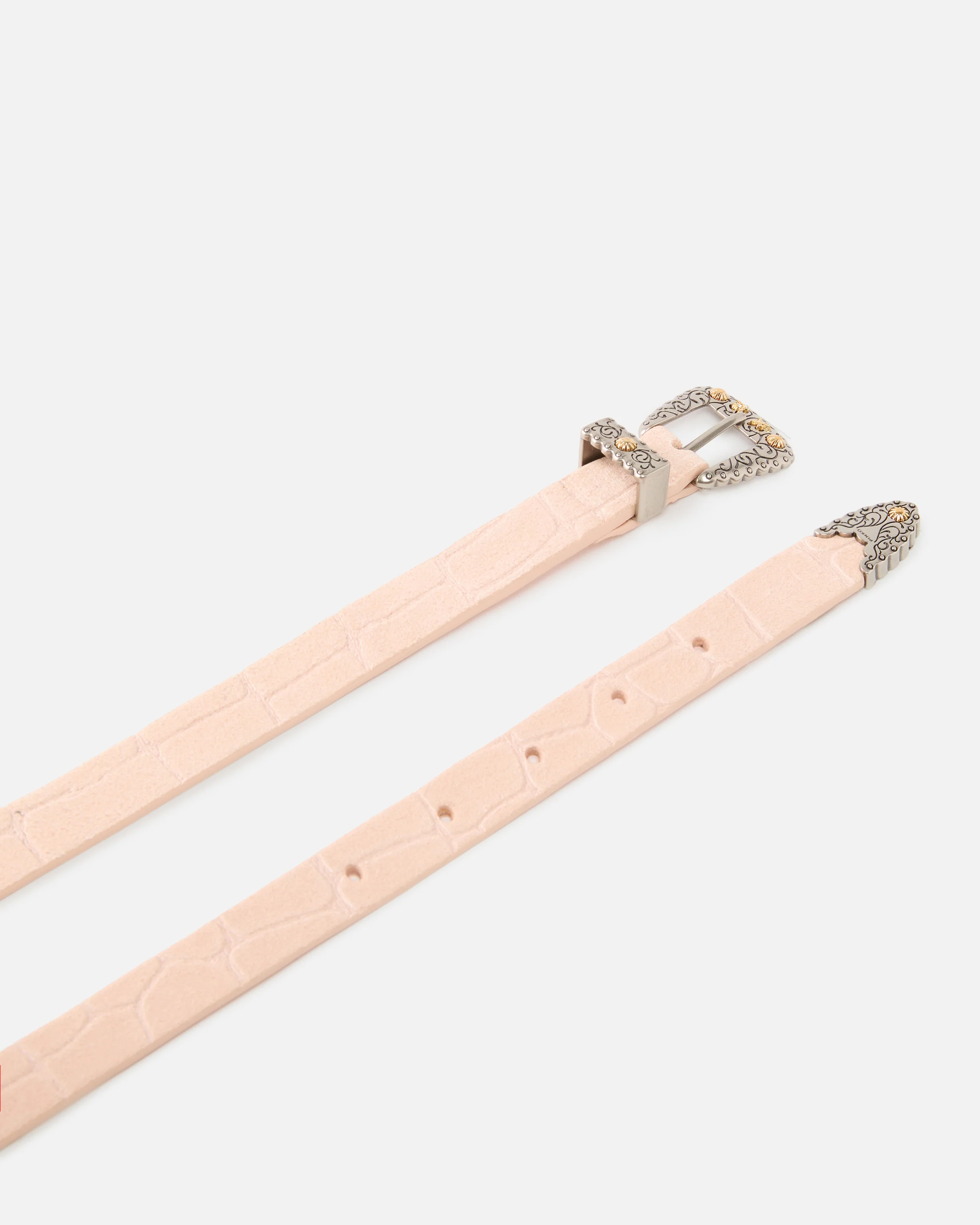 Crocodile-print leather belt with Texan buckle, 1.7 cm - Image 3