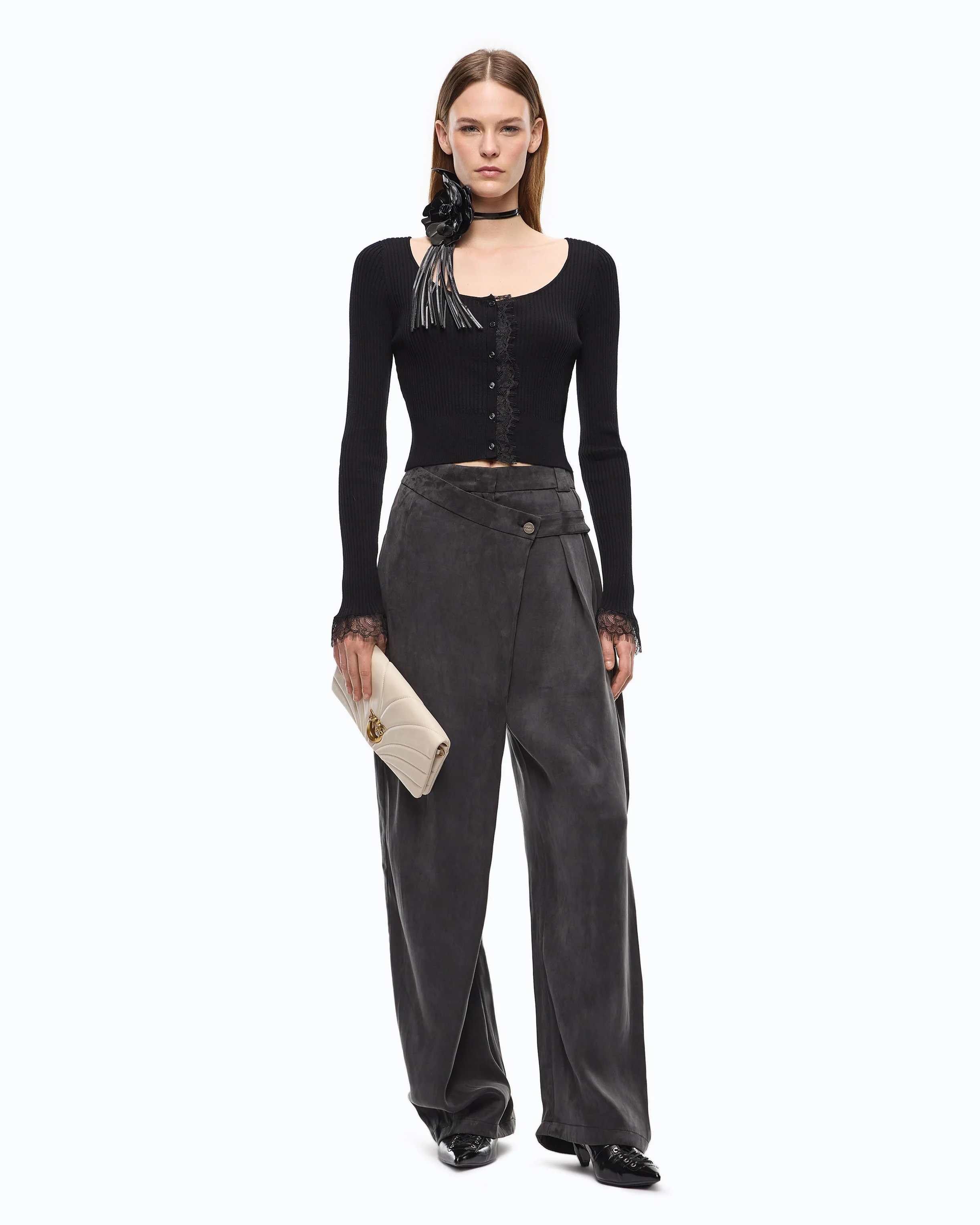 Cropped cardigan in silk and cashmere blend with lace - Image 2