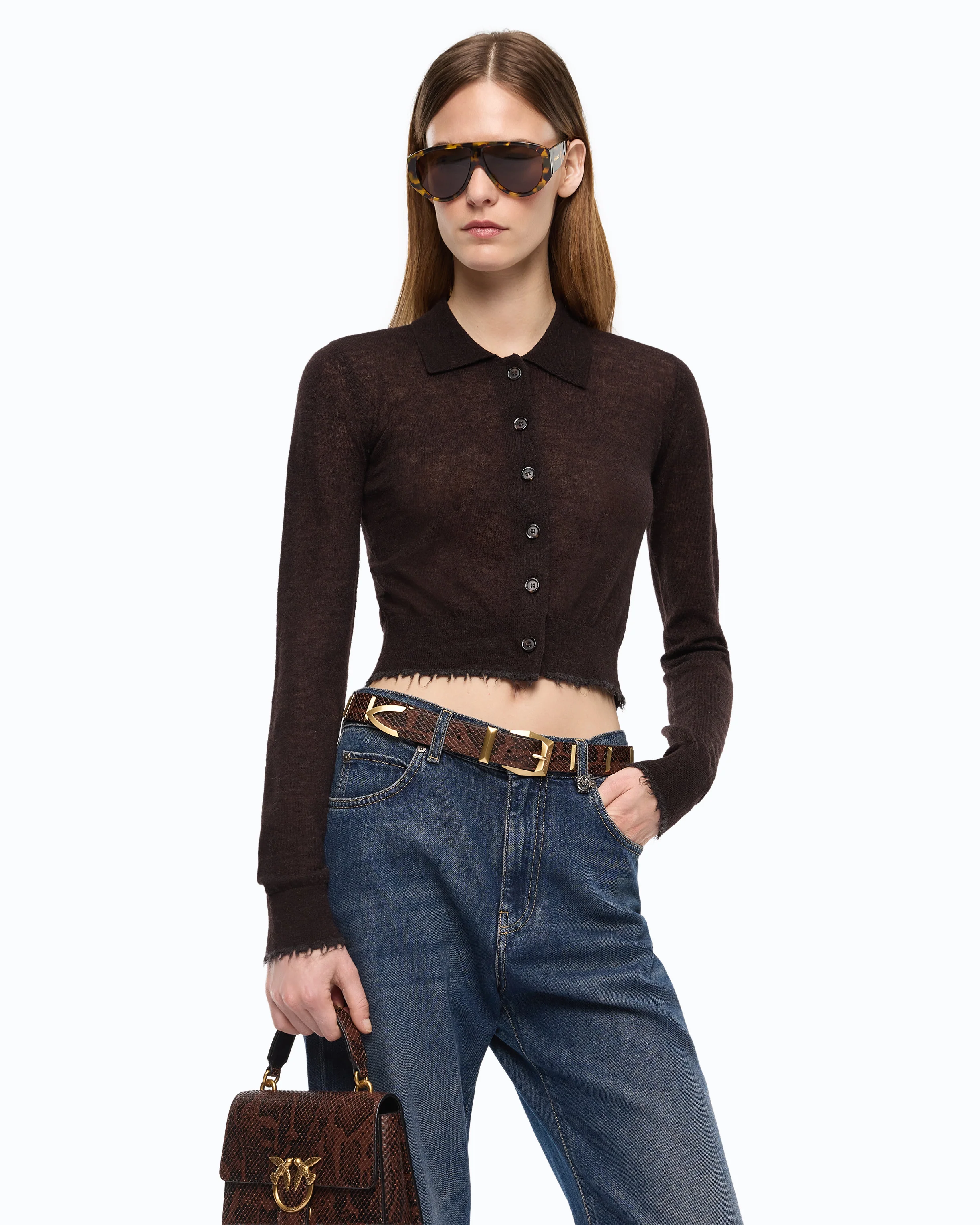 Cropped cardigan with polo collar - Image 2