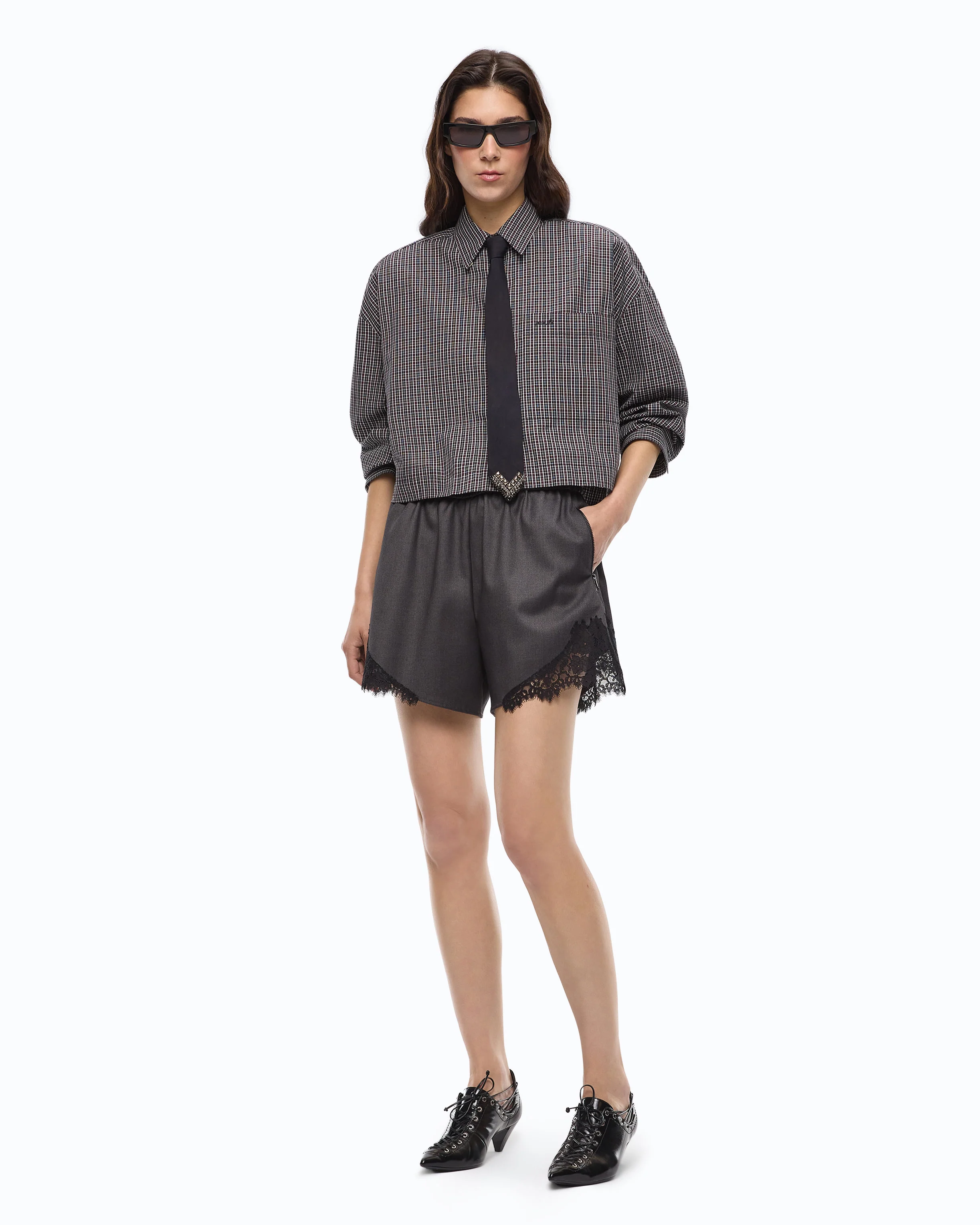 Cropped check shirt with tie - Image 2