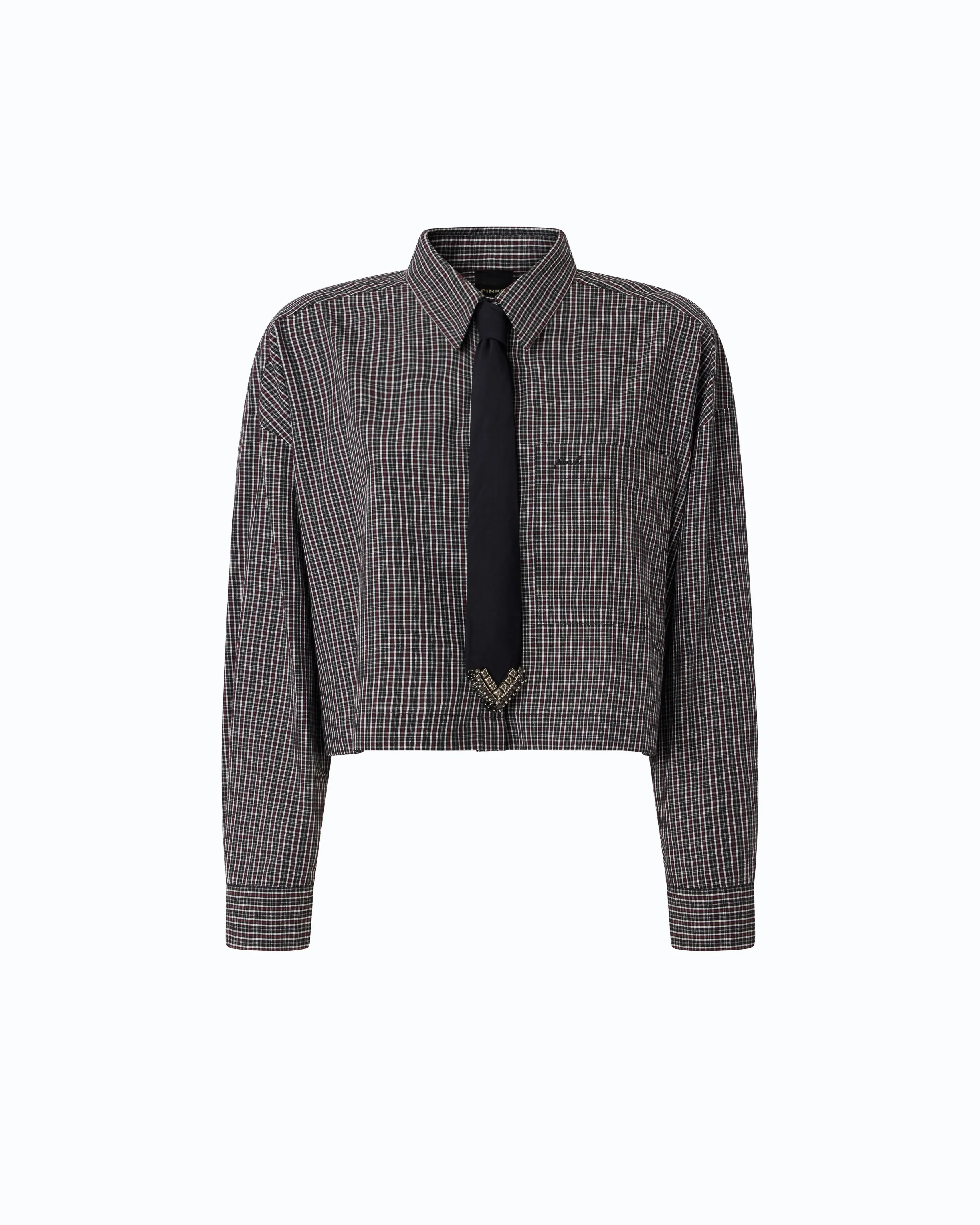Cropped check shirt with tie - Image 5