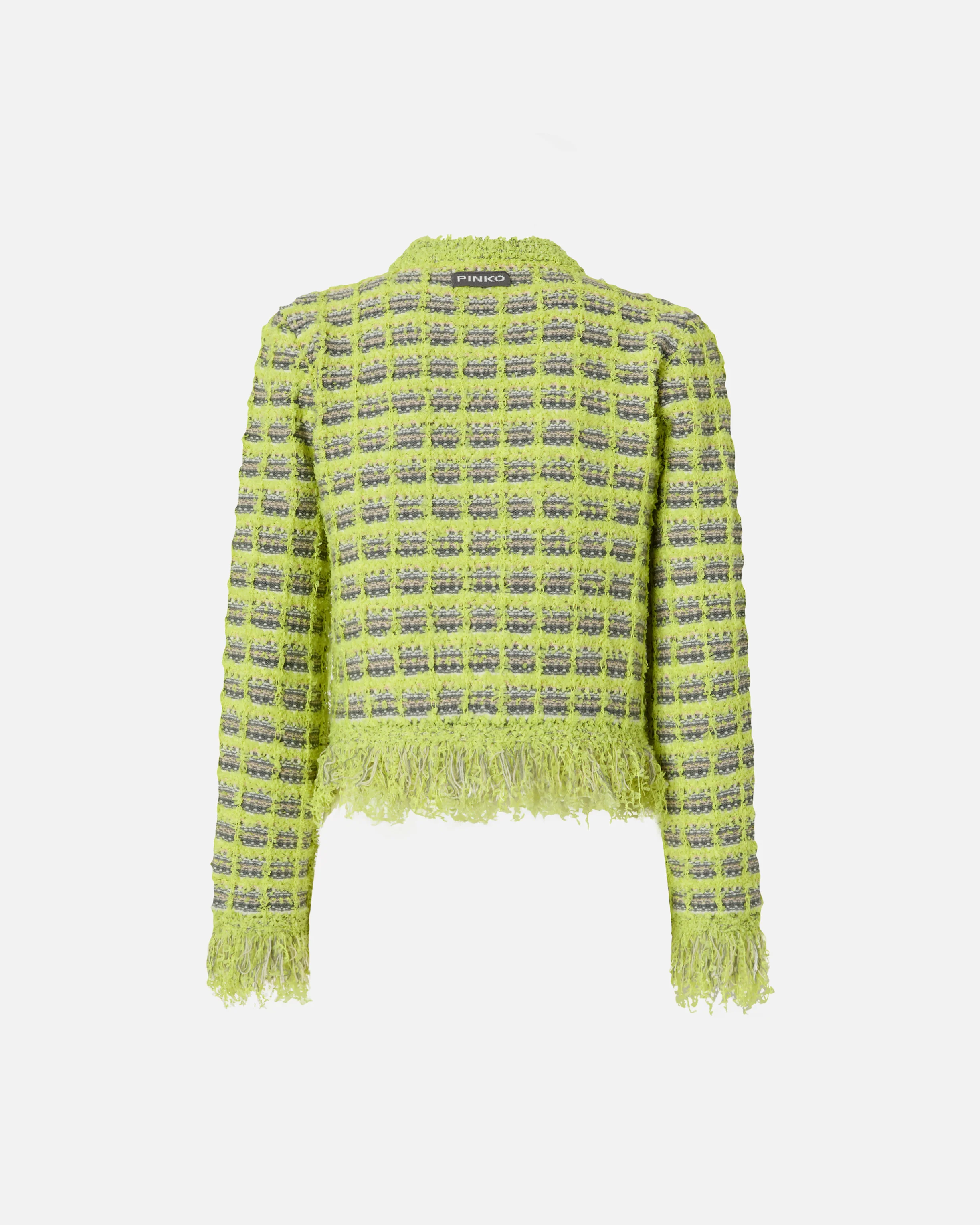 Cropped jacket in basketweave and frayed knit - Image 6