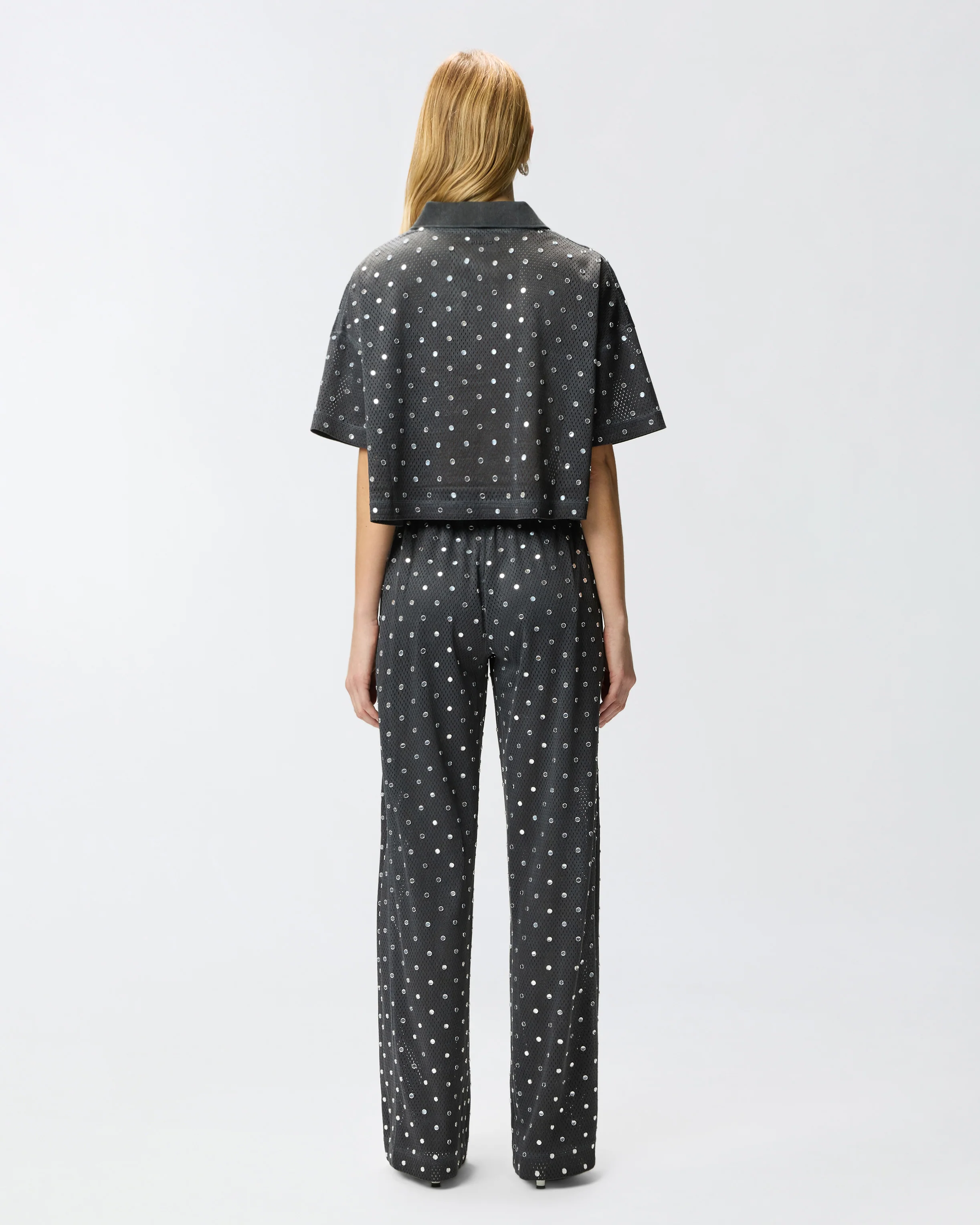 Cropped mesh polo shirt with mirror detail - Image 3