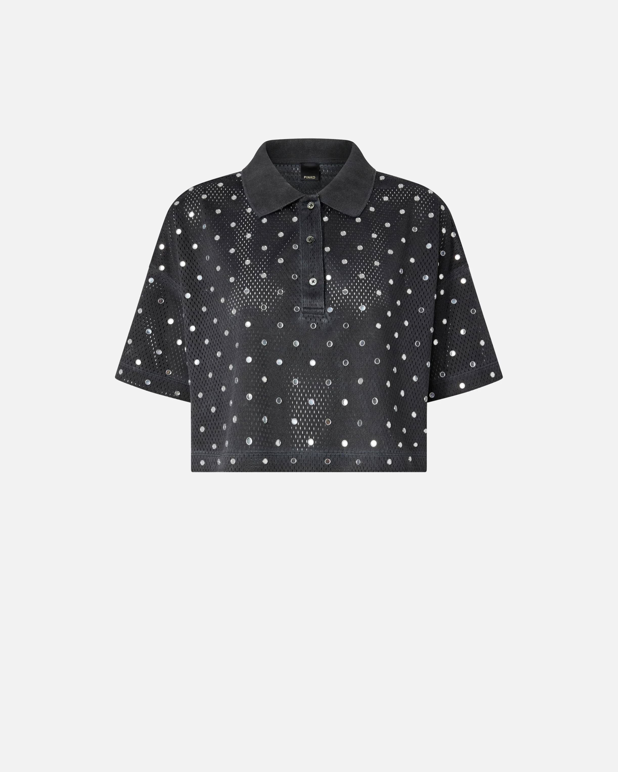 Cropped mesh polo shirt with mirror detail - Image 5