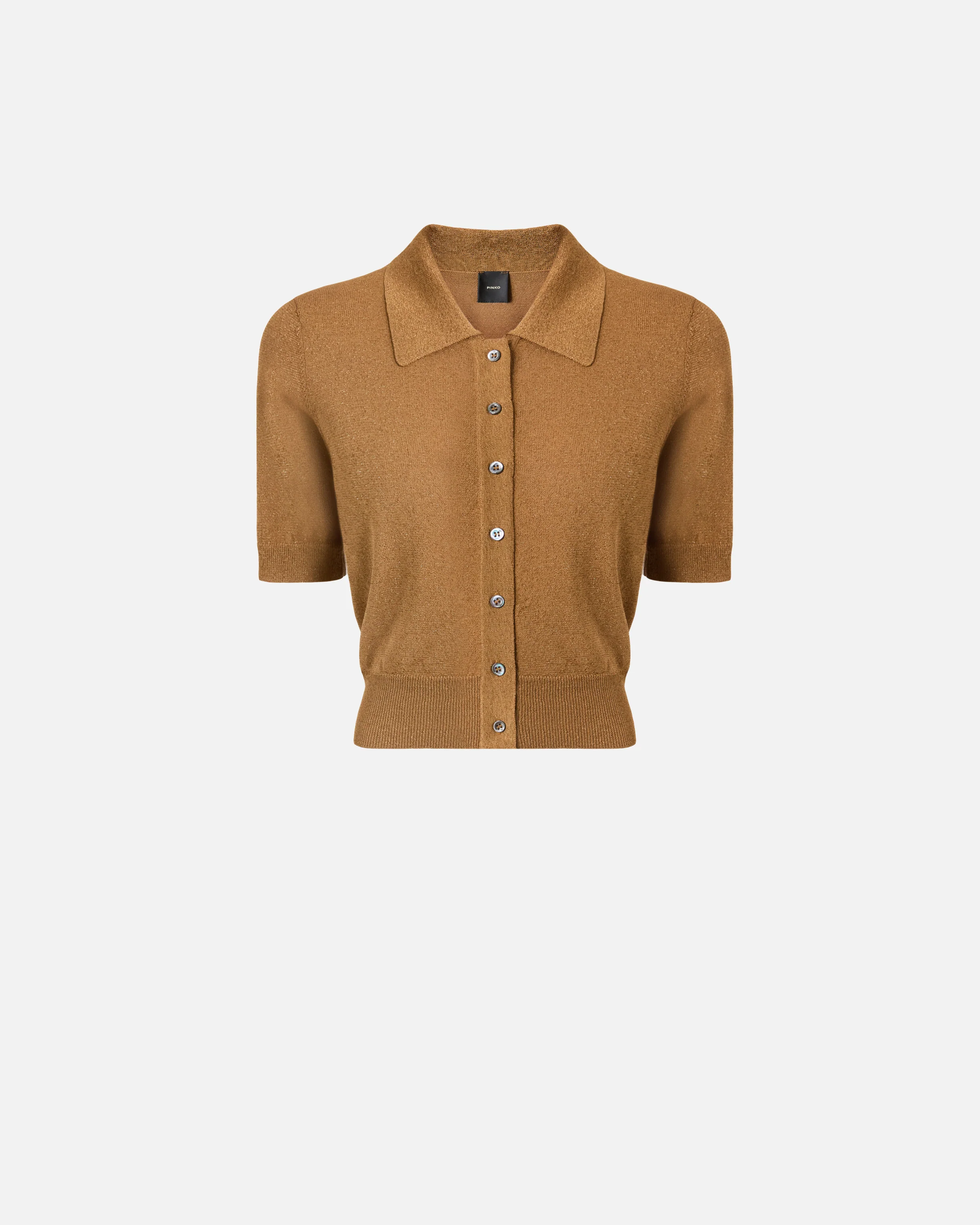 Cropped, short-sleeved cardigan with collar - Image 5