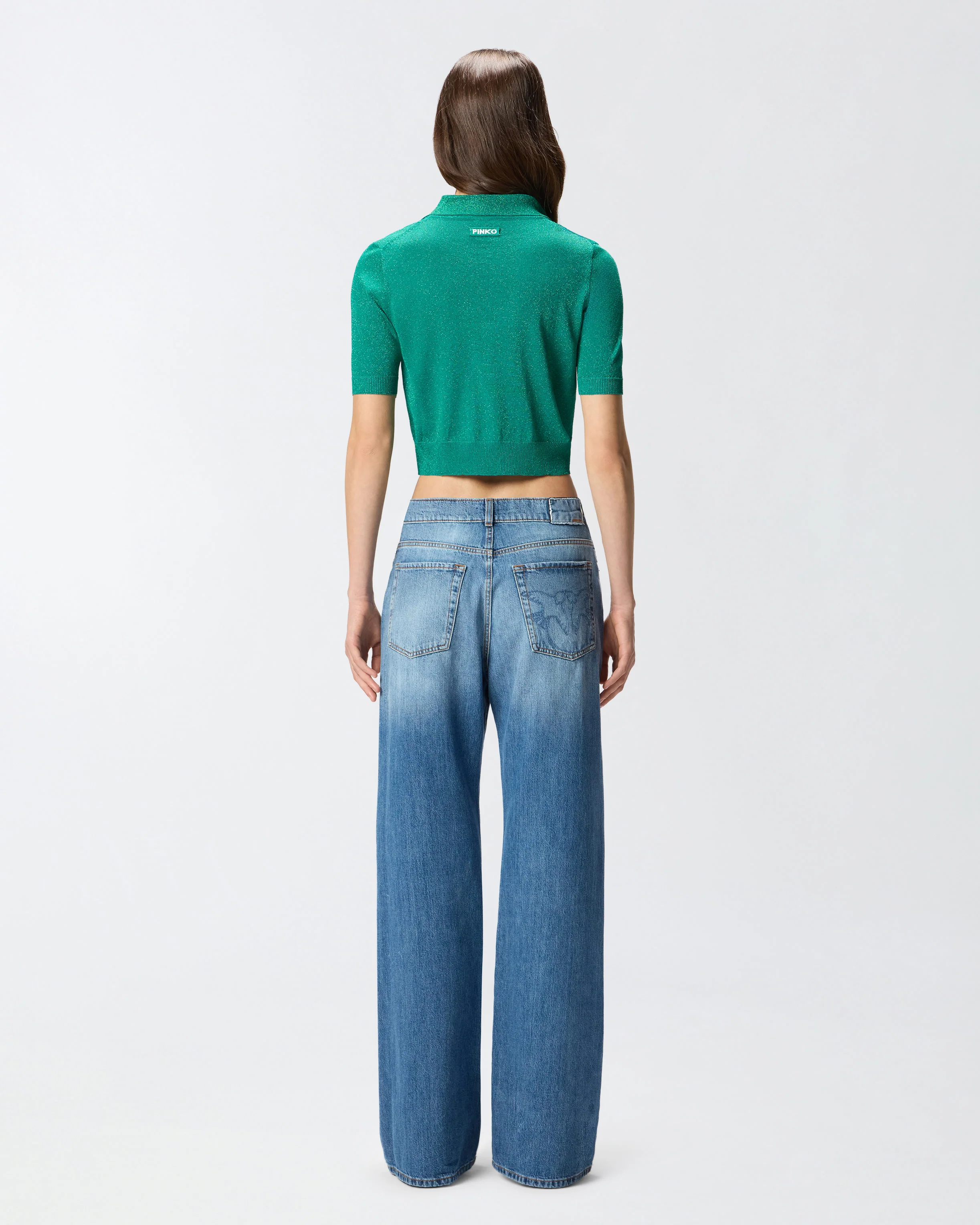 Cropped, short-sleeved cardigan with collar - Image 3