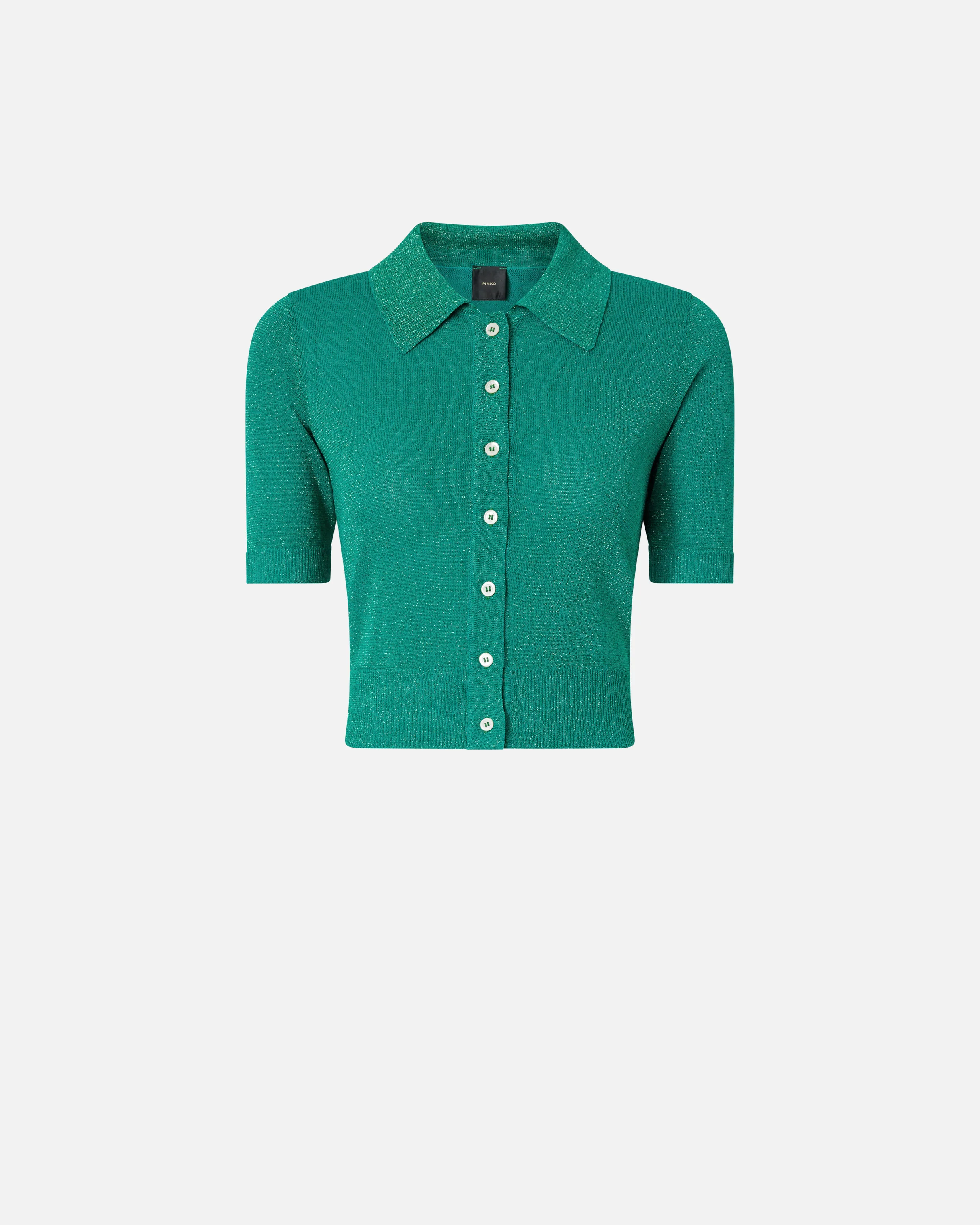 Cropped, short-sleeved cardigan with collar - Image 5