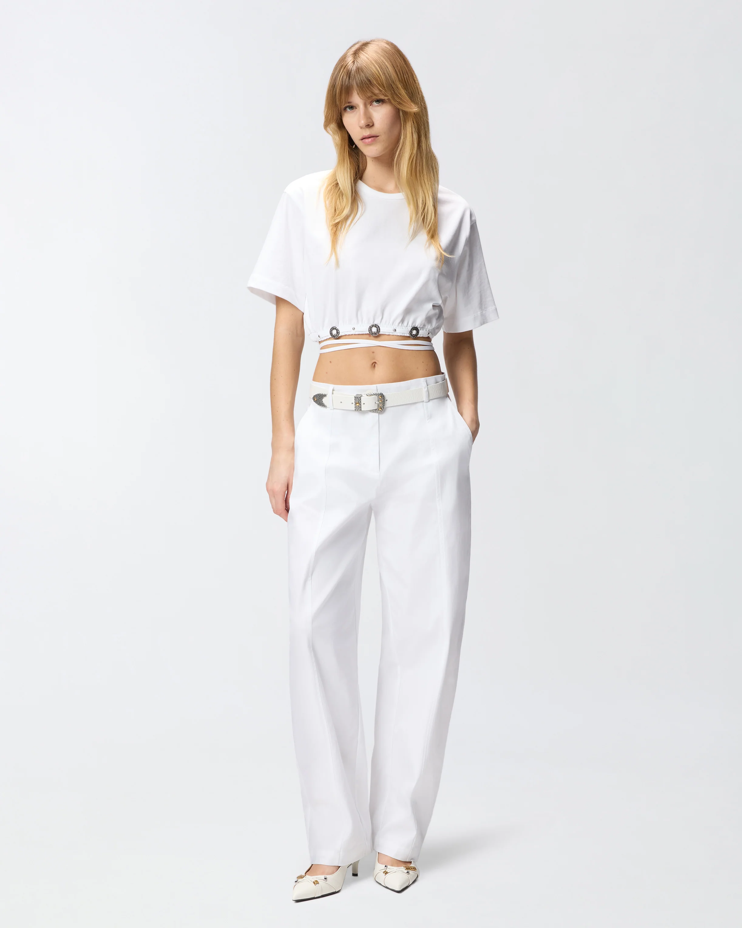 Cropped T-shirt with lace and Texan details - Image 2