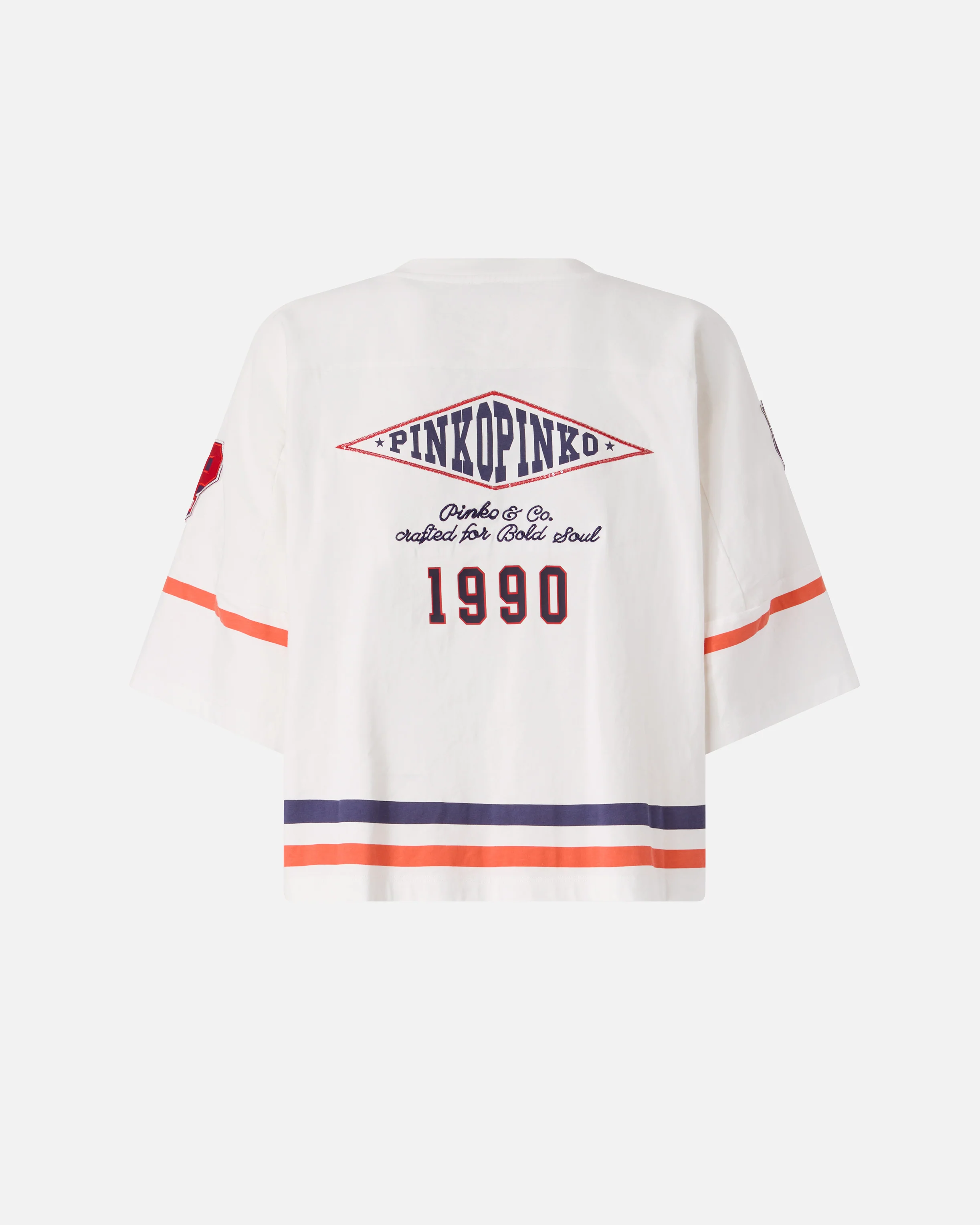 Cropped T-shirt with V-neck and branded patches - Image 6