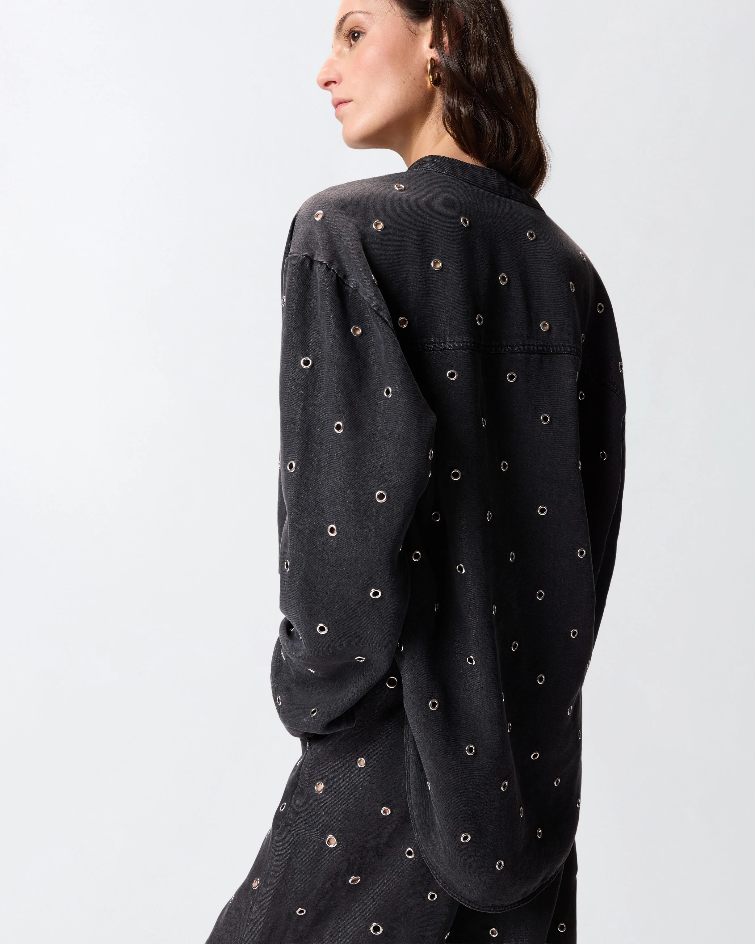 Dark denim blouse with eyelets - Image 4