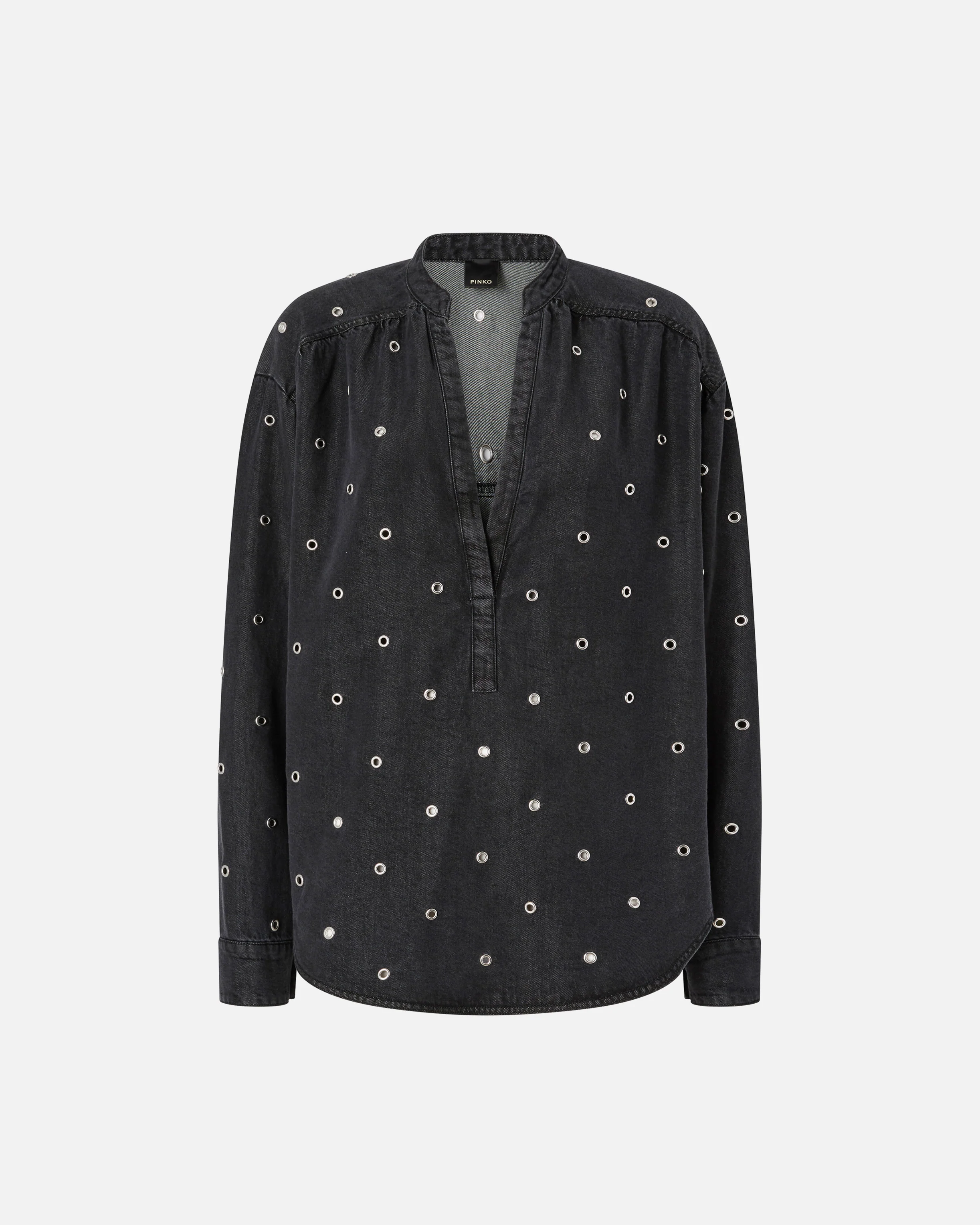 Dark denim blouse with eyelets - Image 5