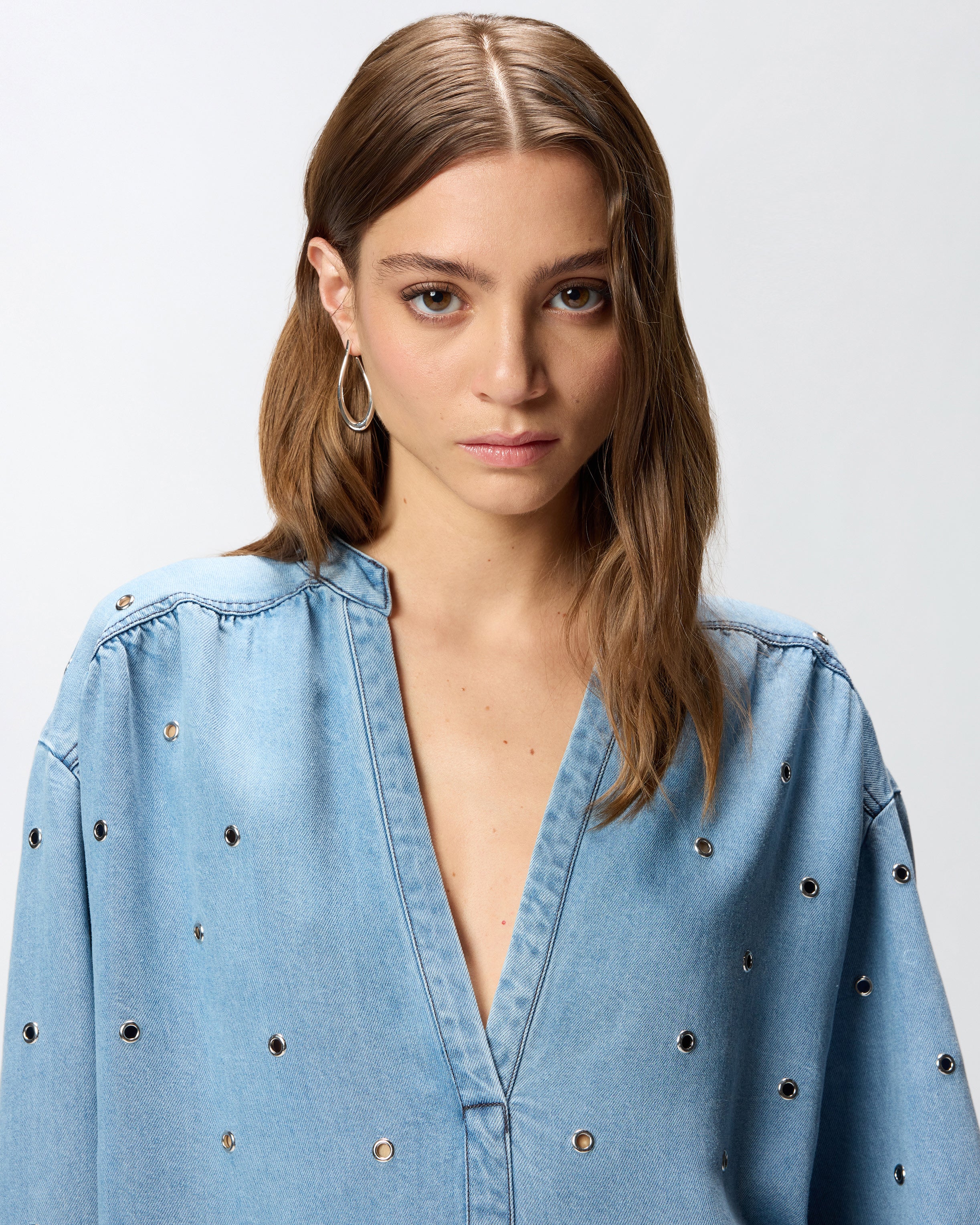 Denim blouse with eyelets - Image 4