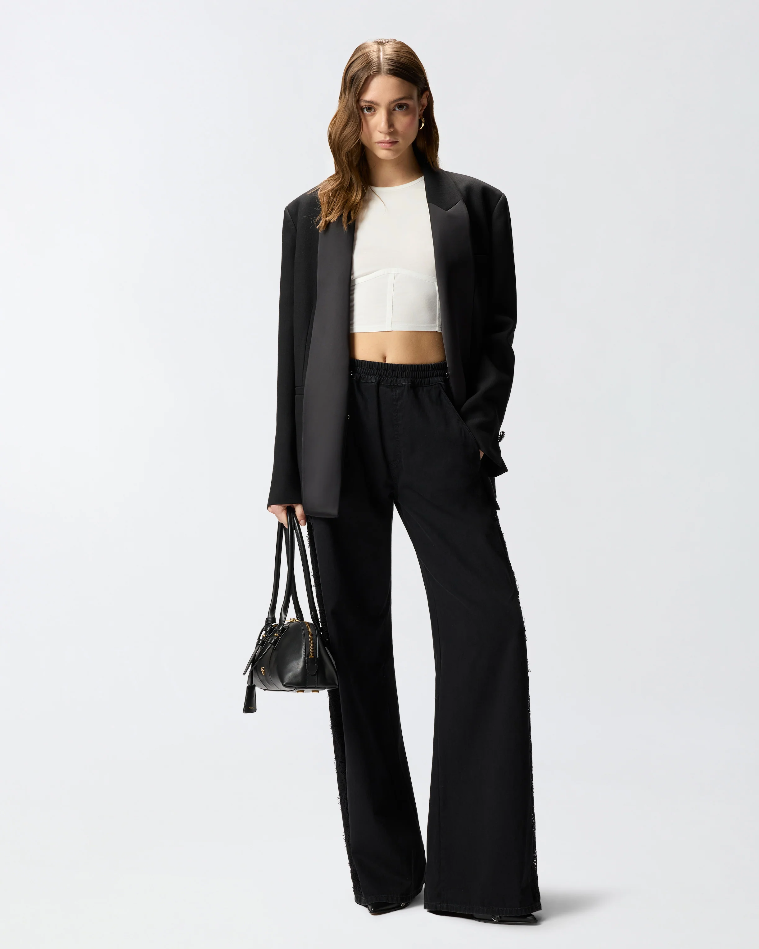 Denim jeans with lace side band