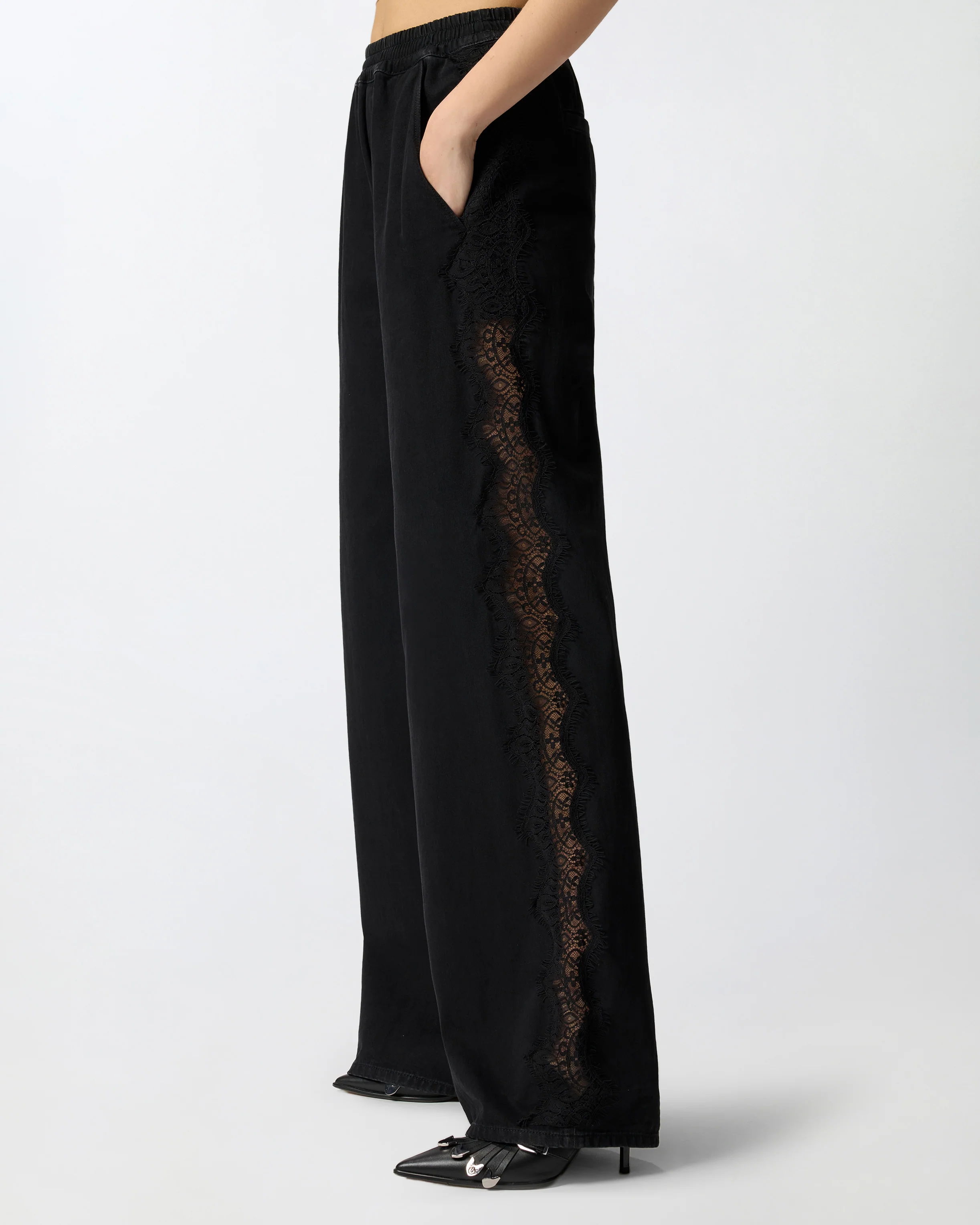 Denim jeans with lace side band - Image 4