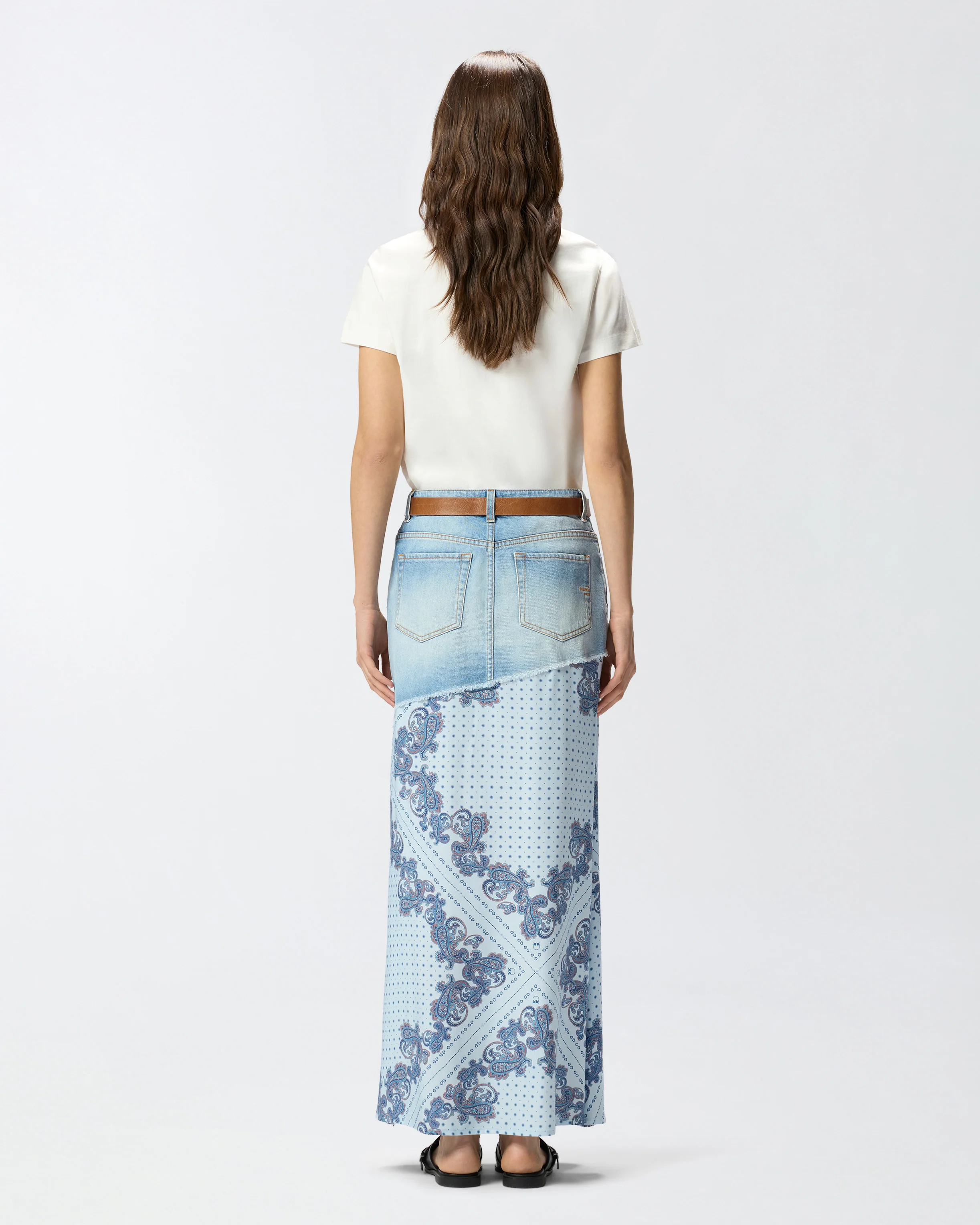 Denim midi skirt with scarf print - Image 3