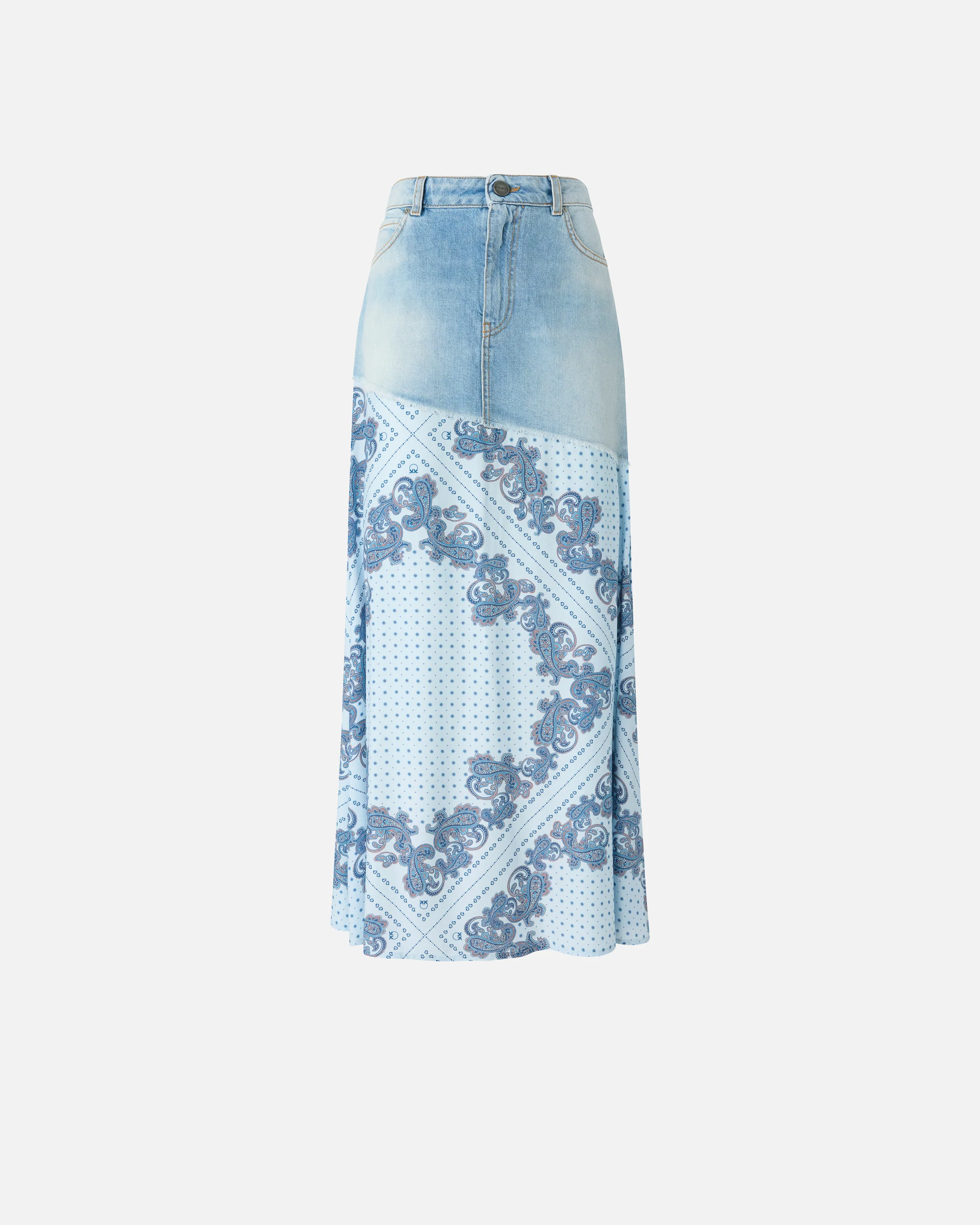 Denim midi skirt with scarf print - Image 5
