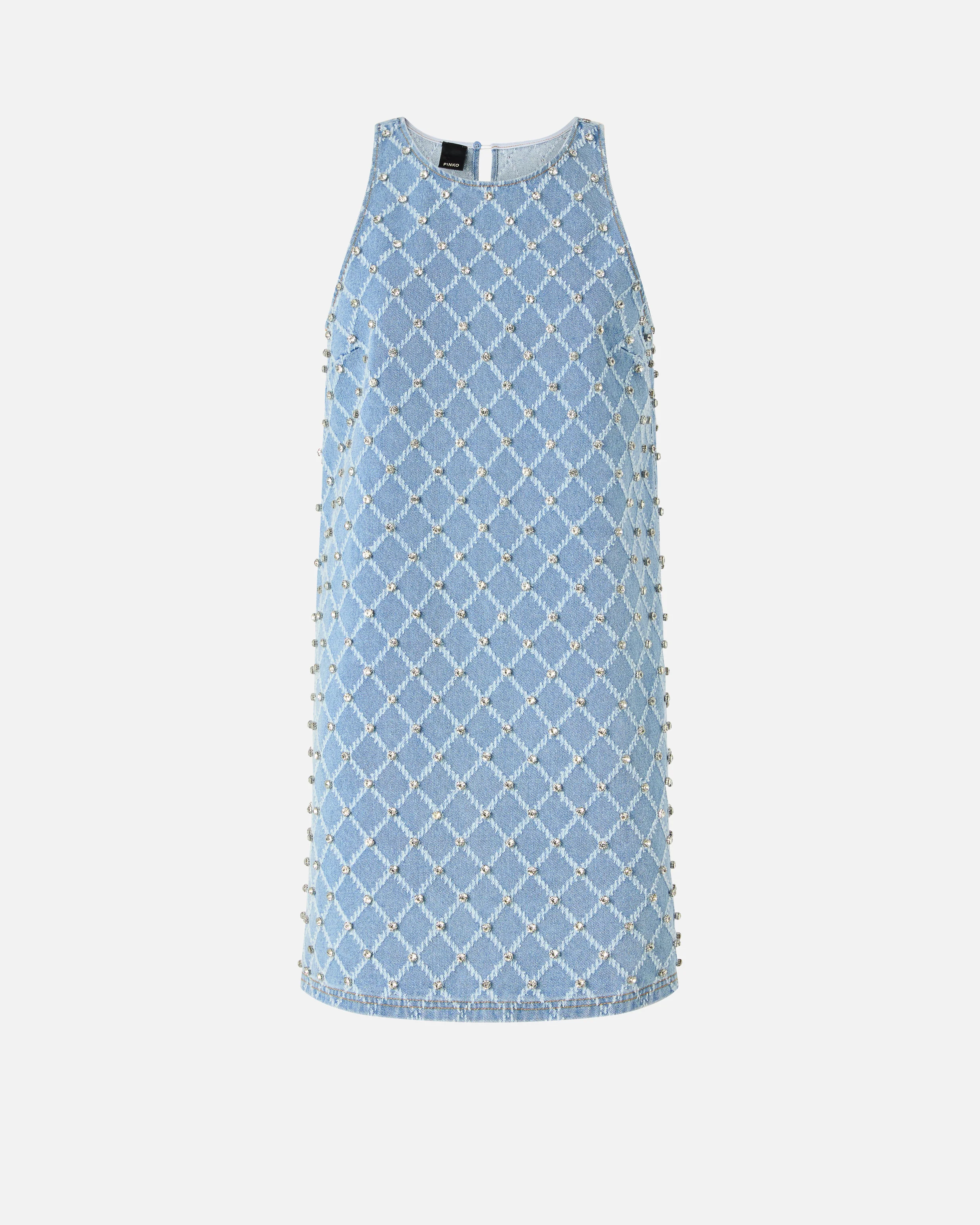 Denim mini dress with diamond and rhinestone motif - Image 5
