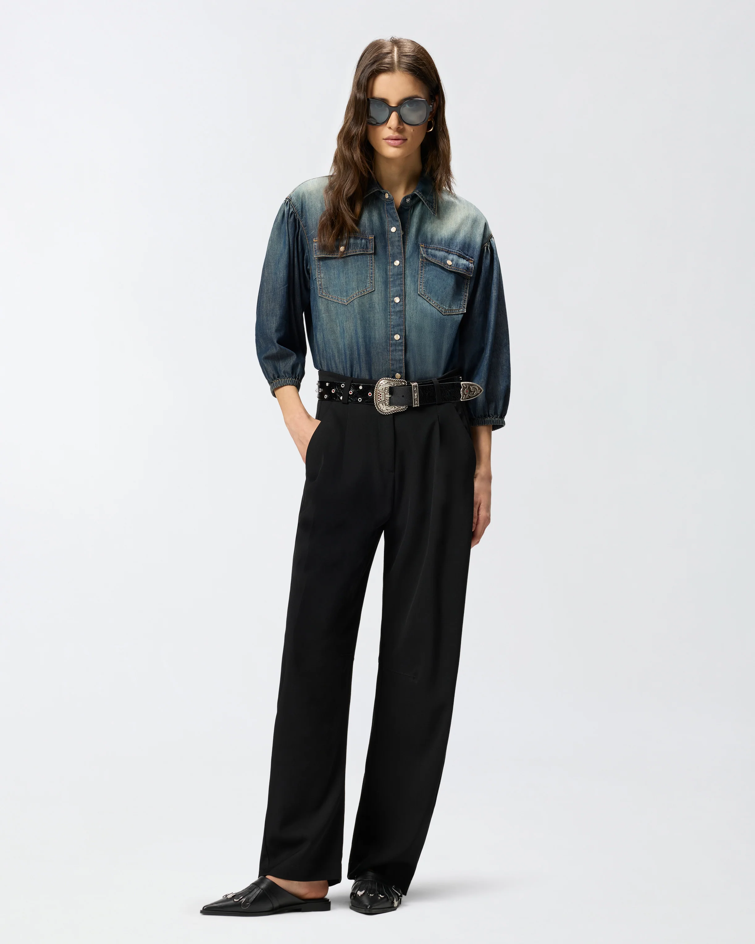 Denim shirt with balloon sleeves - Image 2