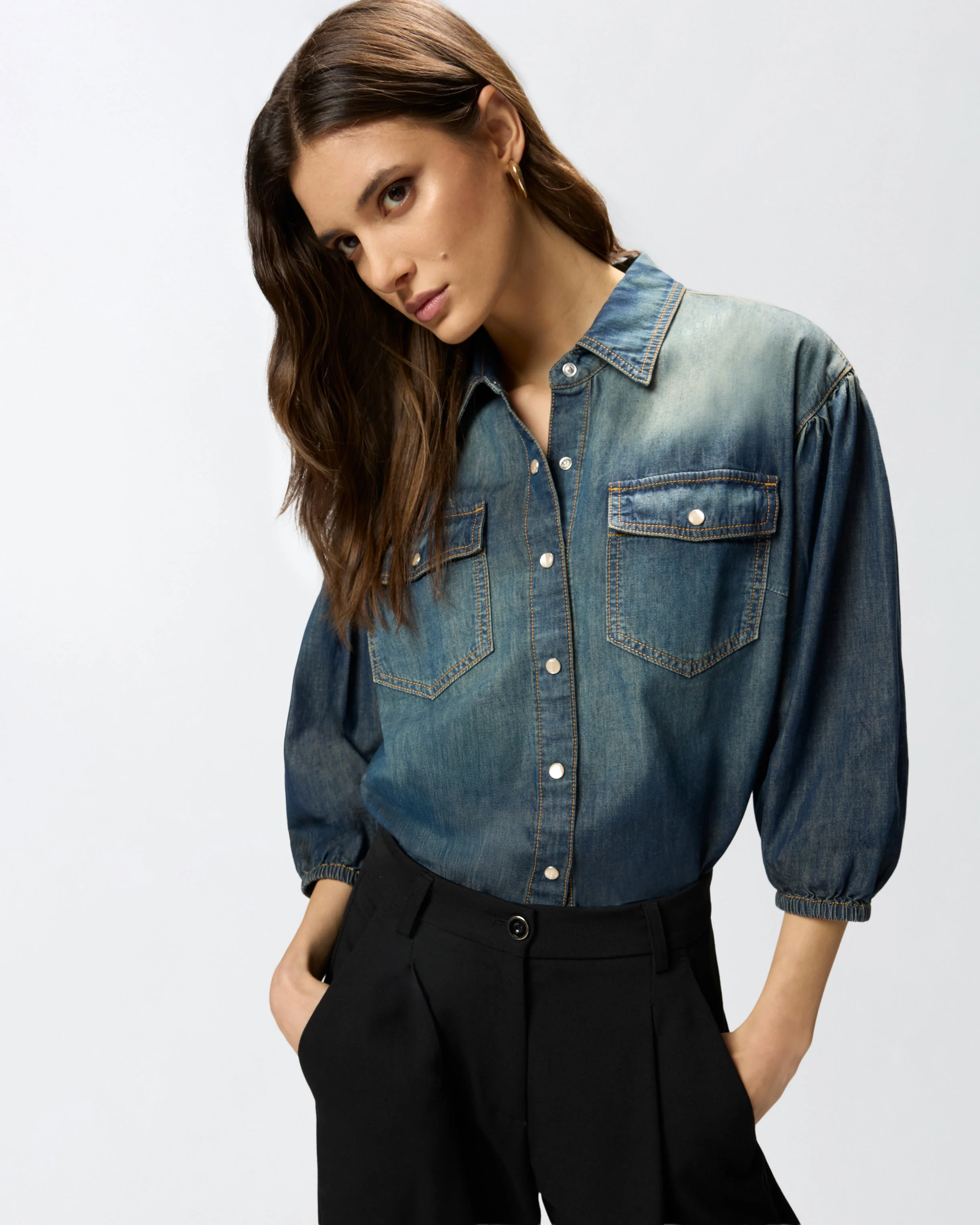 Denim shirt with balloon sleeves - Image 4