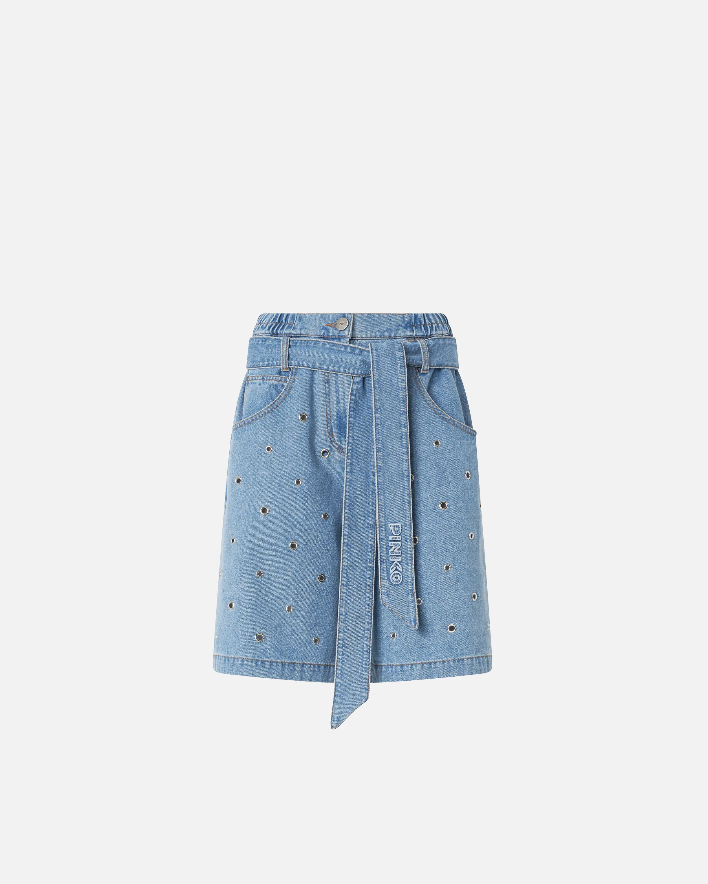 Denim shorts with eyelets and belt - Image 5