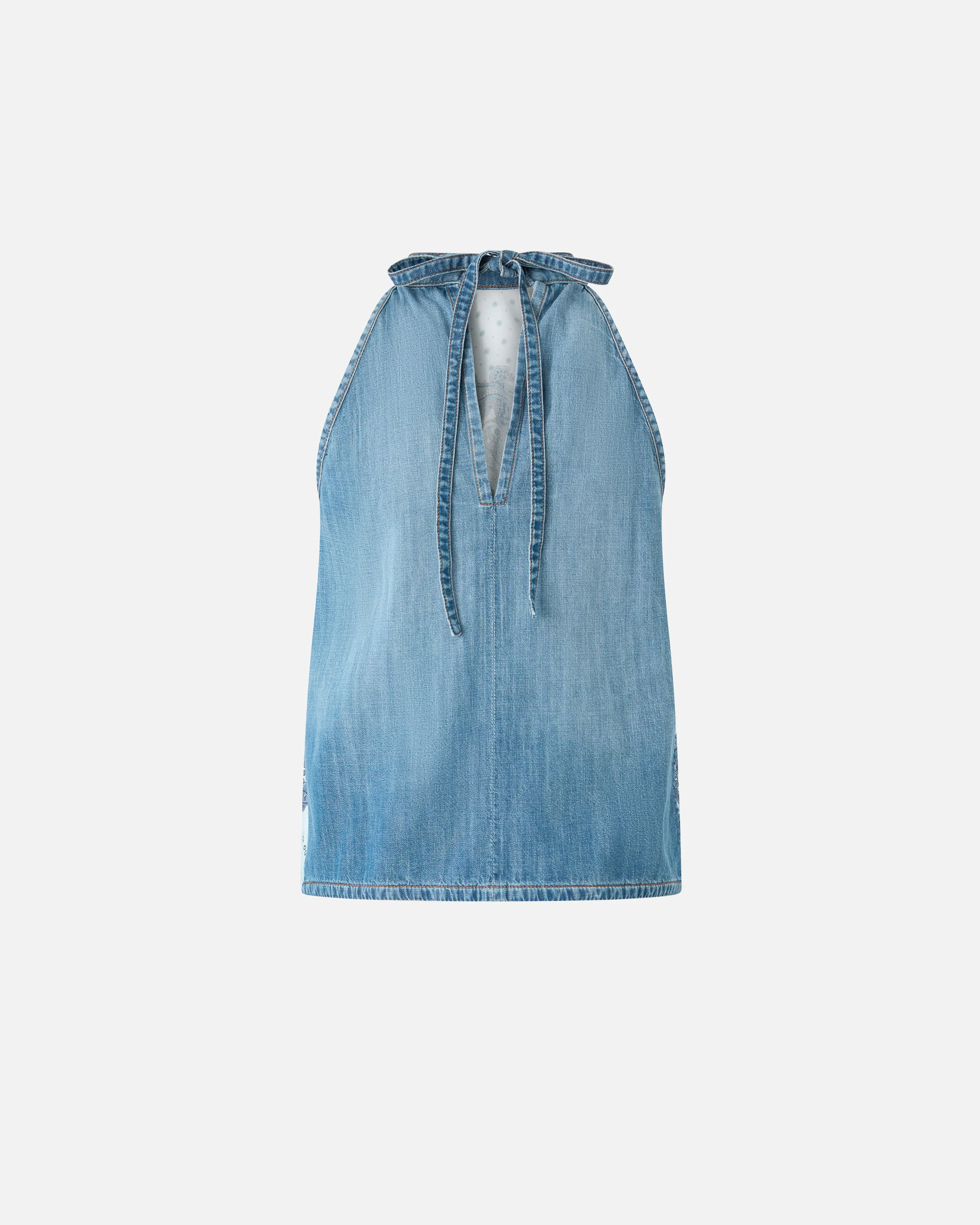 Denim top with scarf print - Image 6