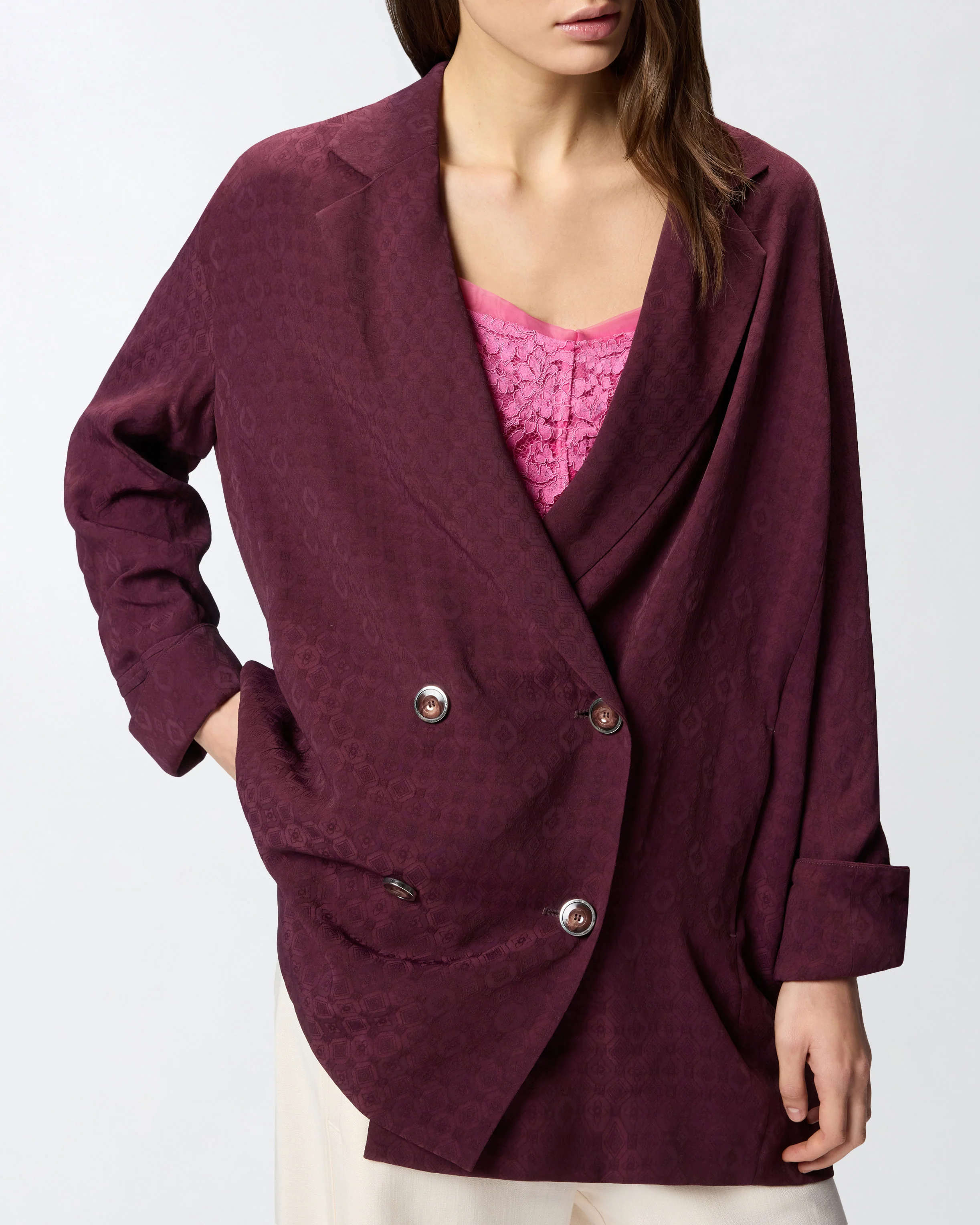 Double-breasted jacket with tie motif - Image 4