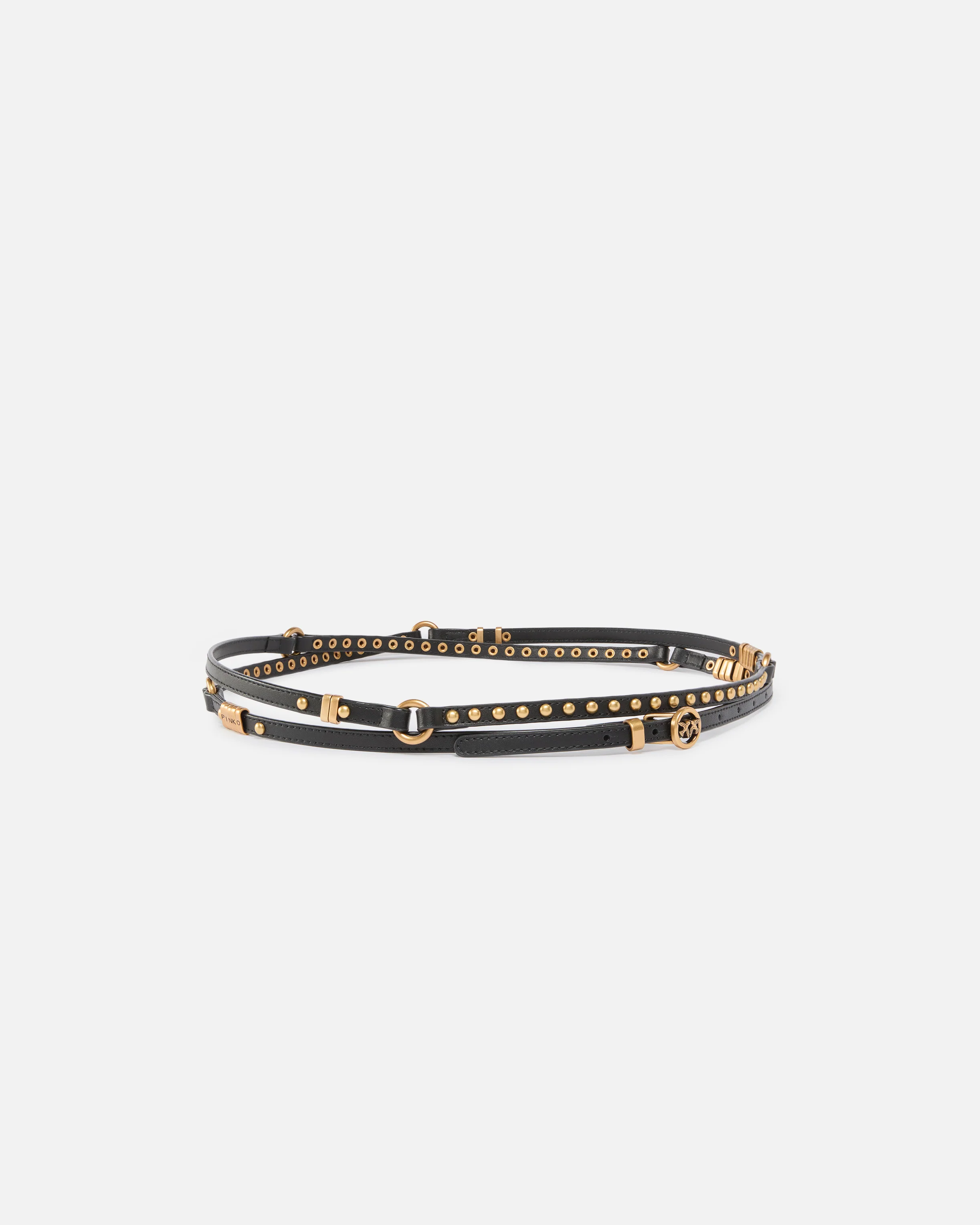 Double-wrap leather belt with studs and branded rings, 1 cm - Image 2