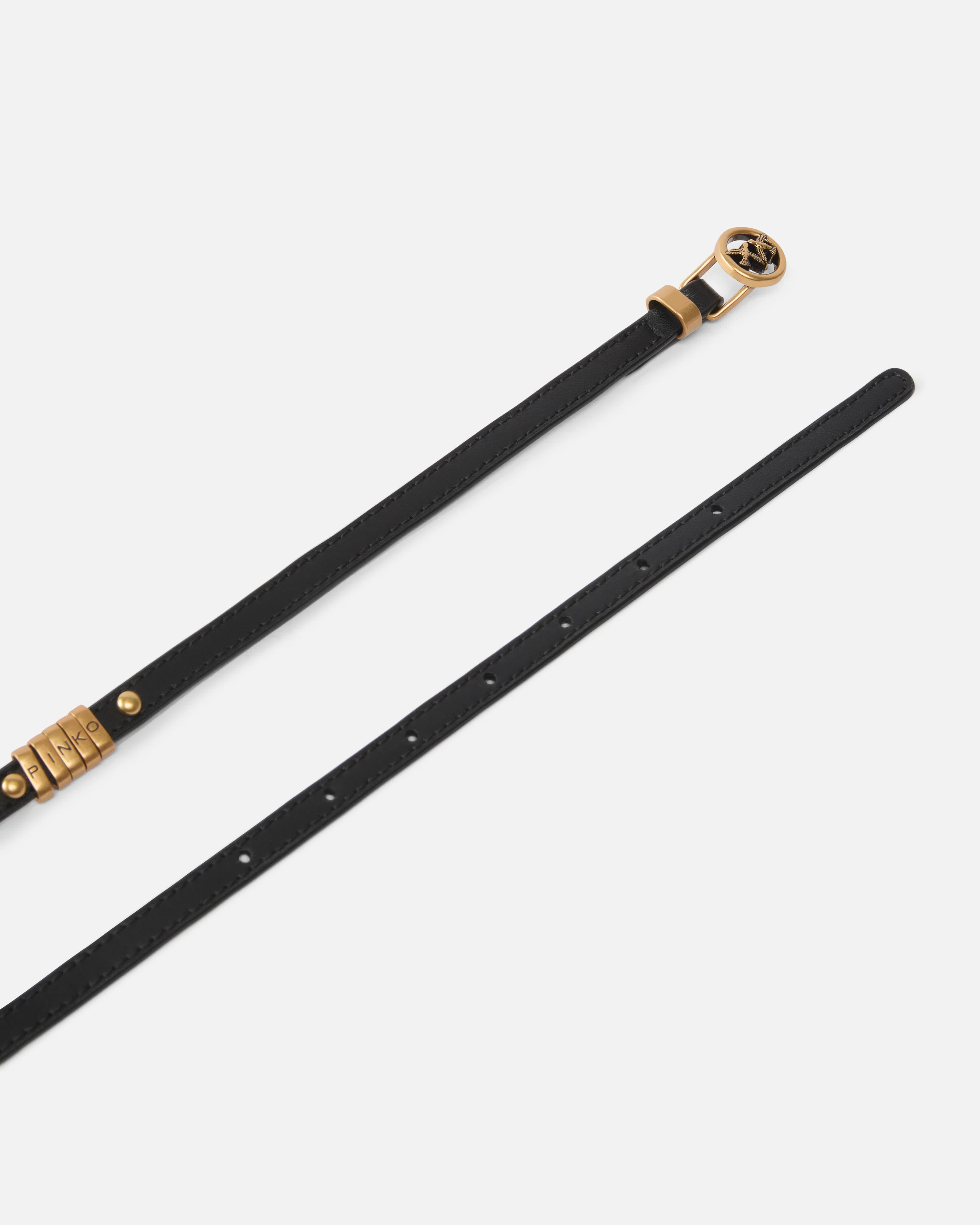 Double-wrap leather belt with studs and branded rings, 1 cm - Image 3