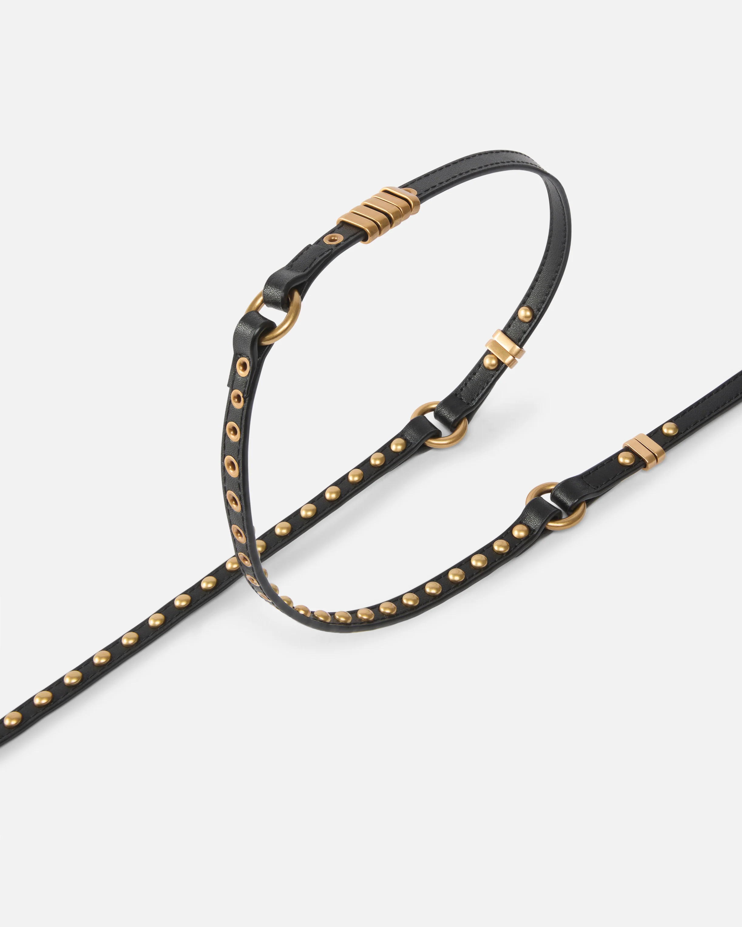 Double-wrap leather belt with studs and branded rings, 1 cm - Image 4