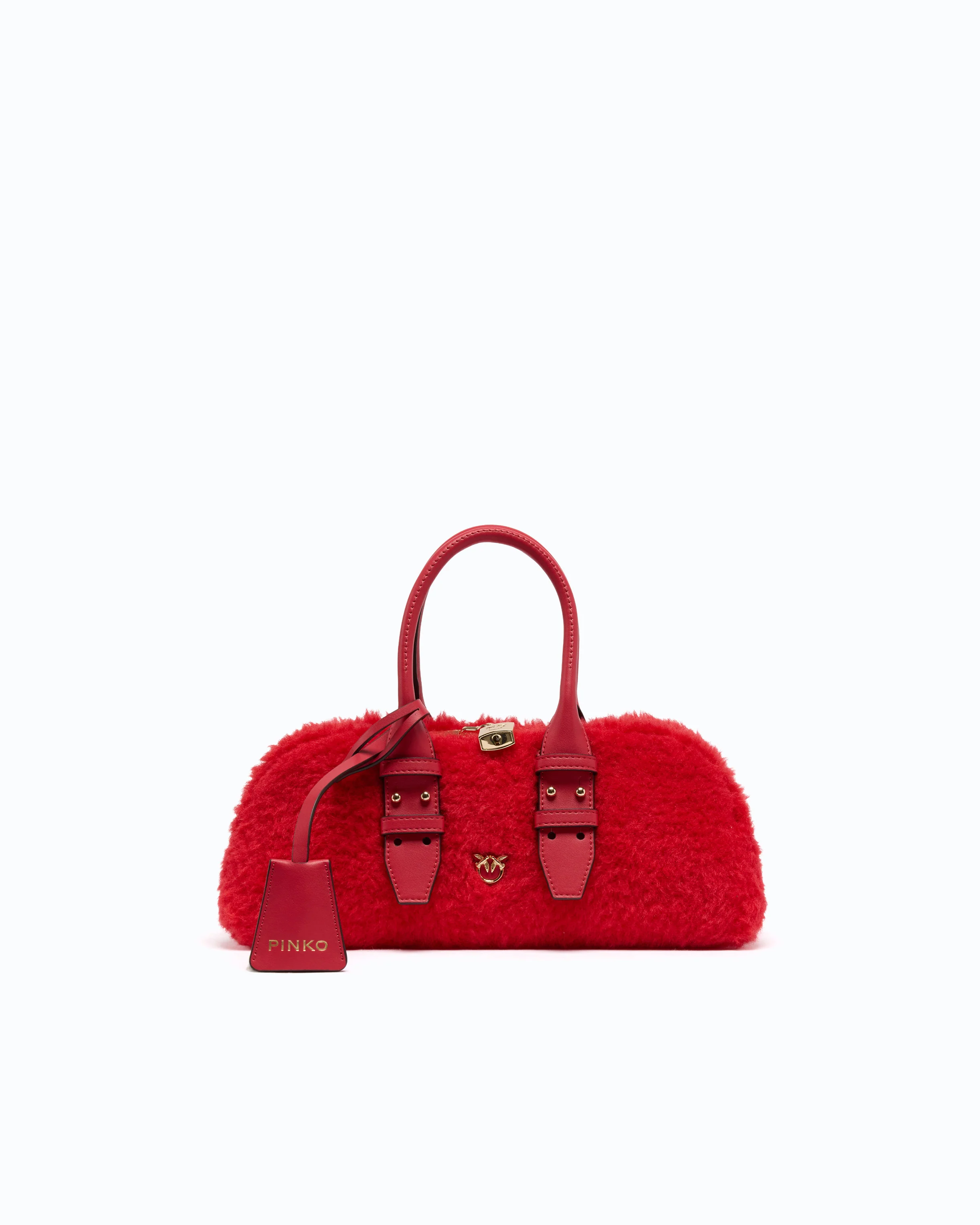 Escape Bag Horizontal small handbag in teddy-effect fabric with leather details