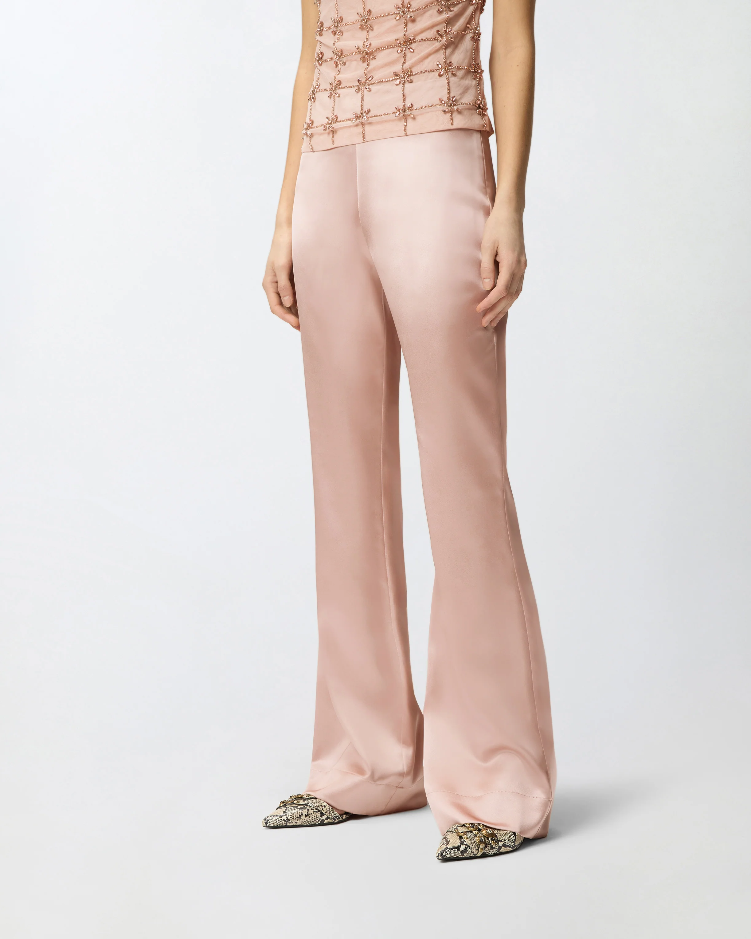 Flared trousers in satin - Image 2