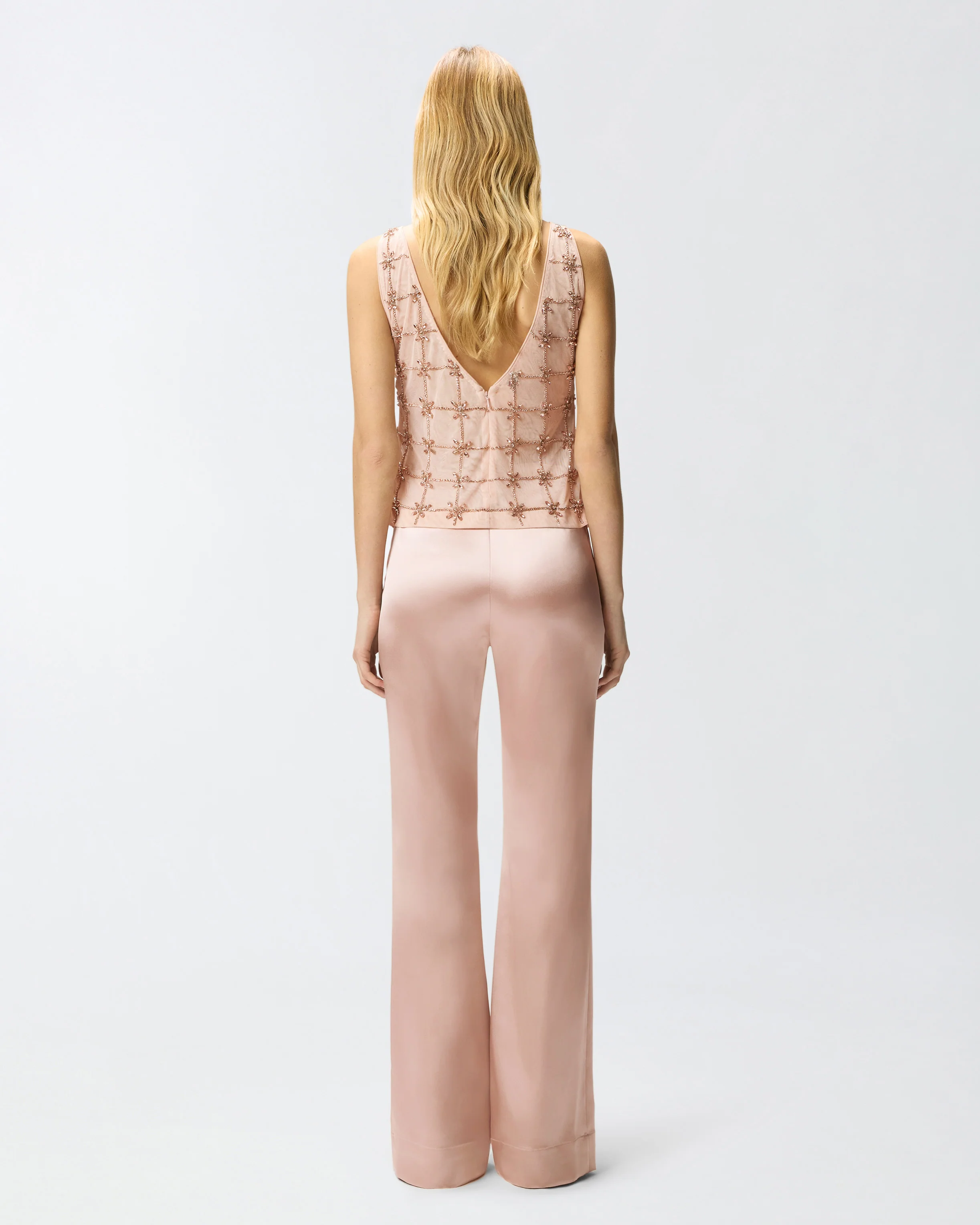Flared trousers in satin - Image 3