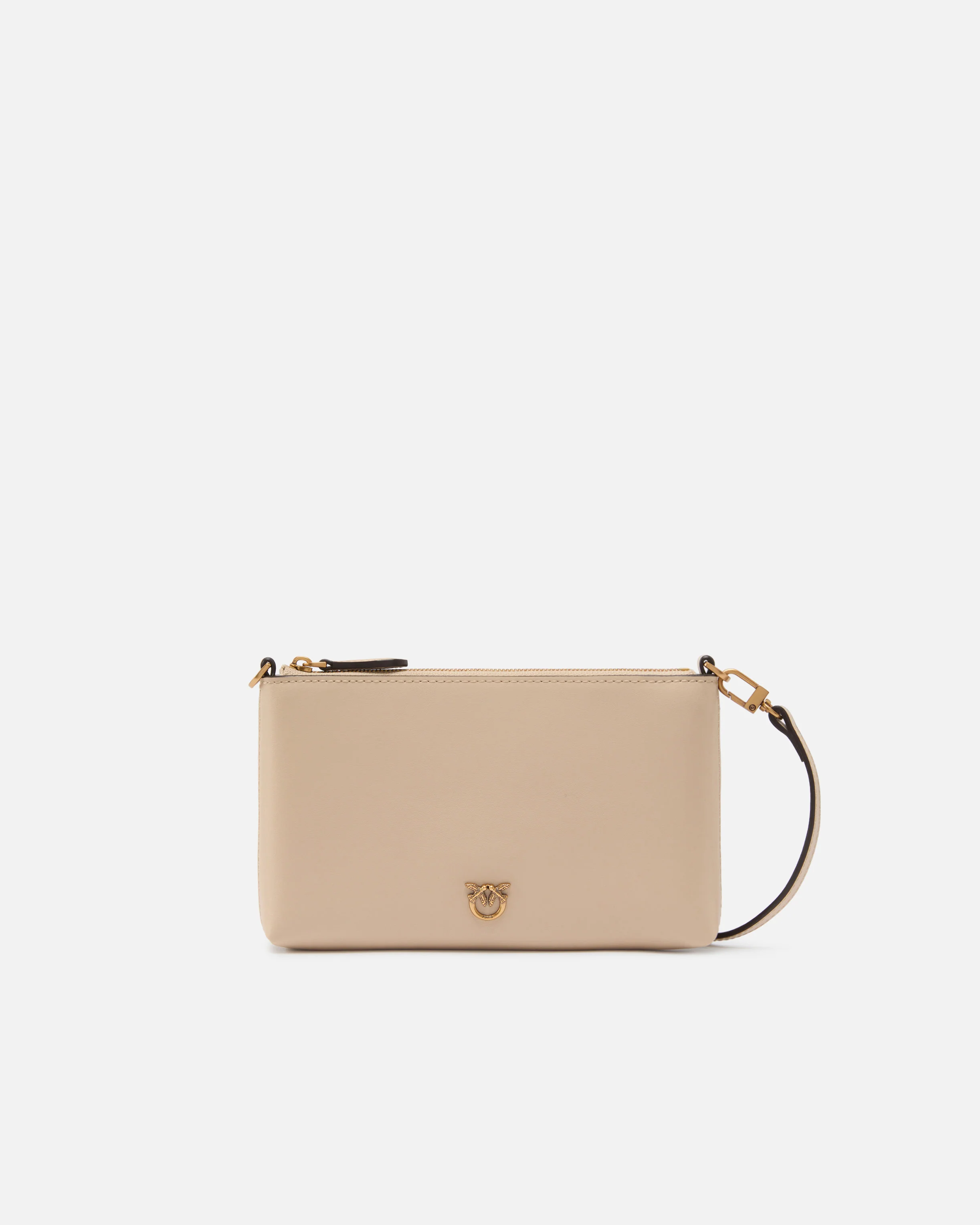 Flat leather clutch with Love Birds logo