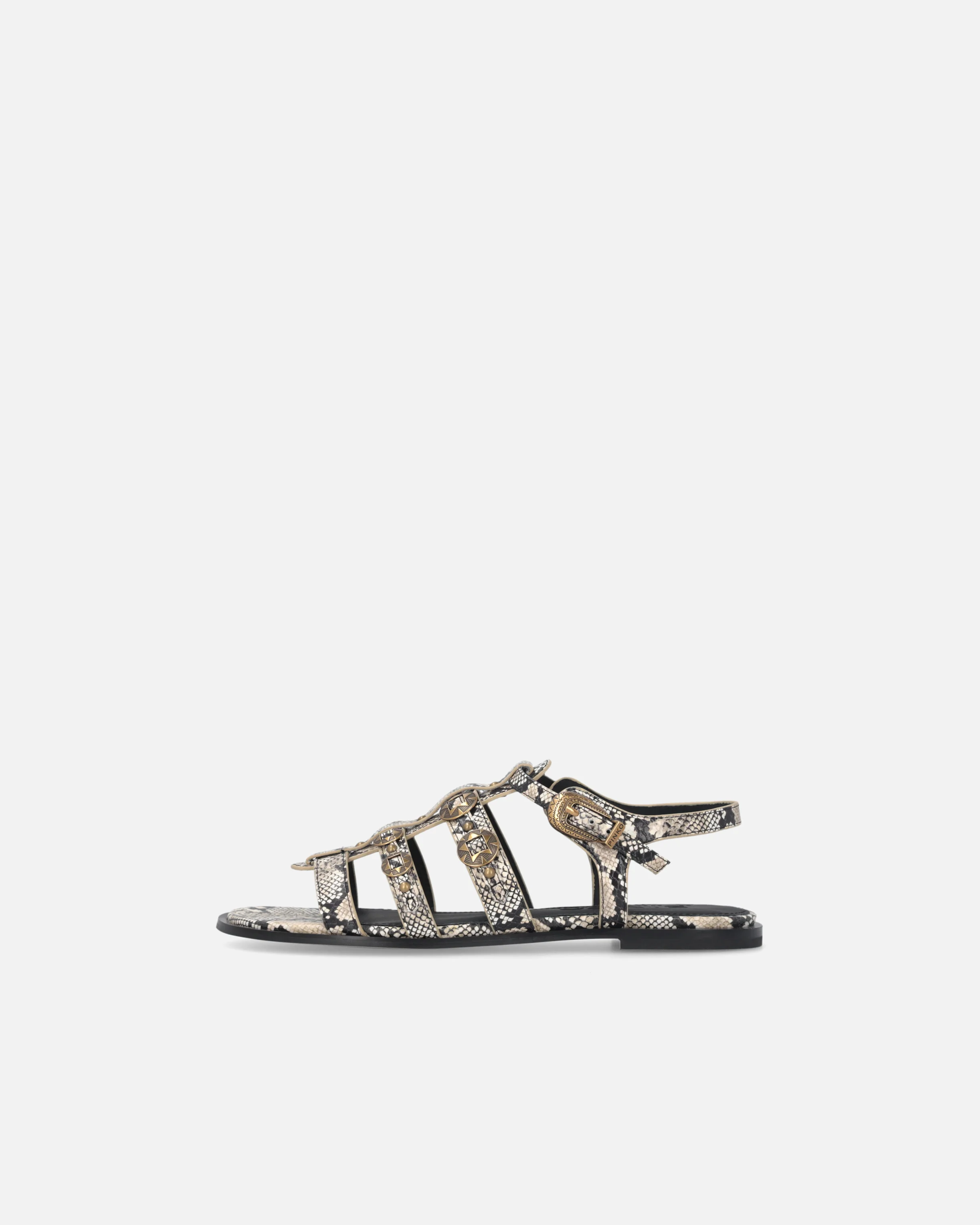 Flat leather sandals with python print and studs - Image 5